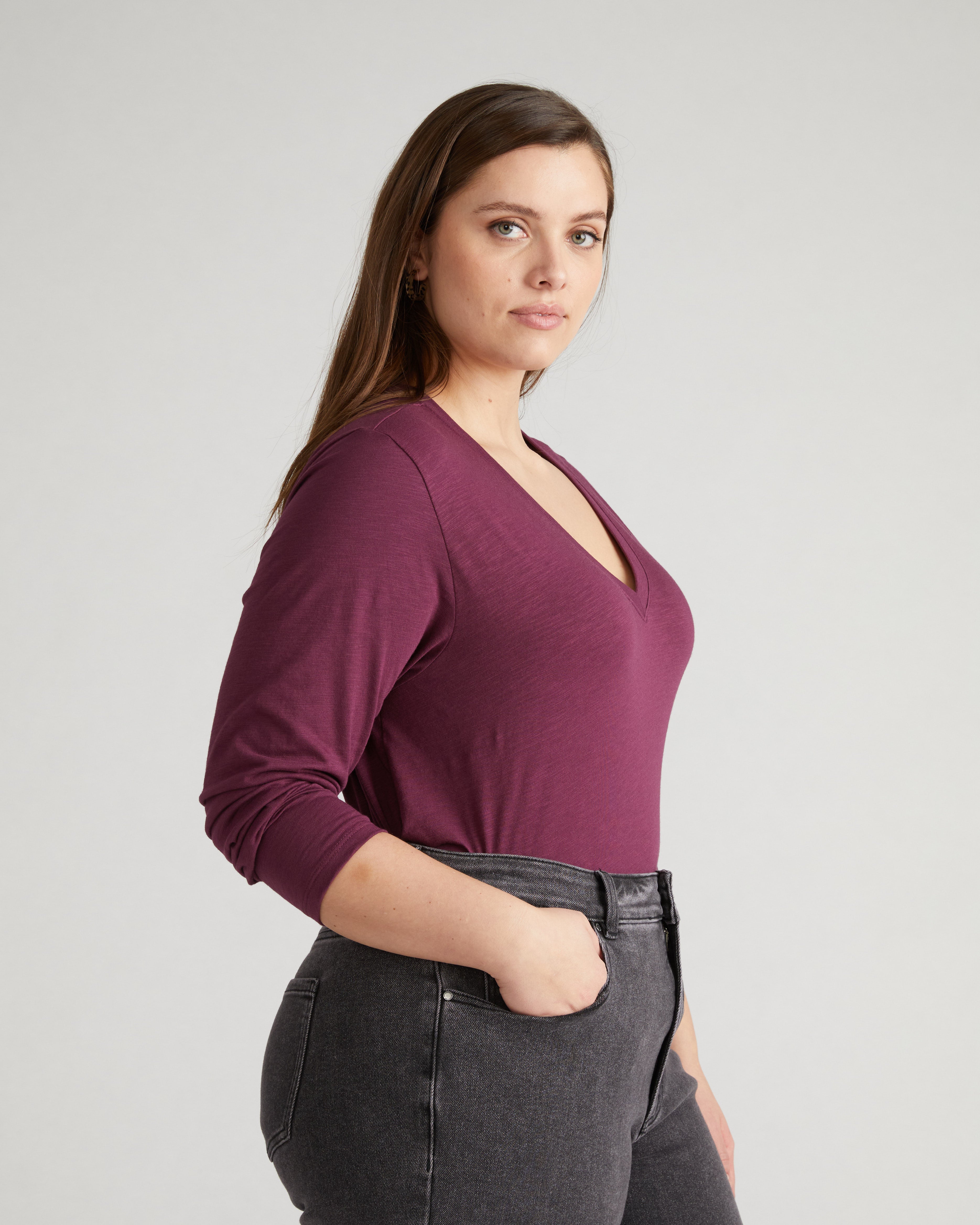 Light-As-Air Long Sleeve V Neck Tee - Jam