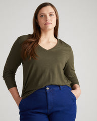 Light-As-Air Long Sleeve V Neck Tee - Nori
