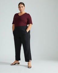 Lily Liquid Jersey V-Neck Stovepipe Tee - Black Cherry