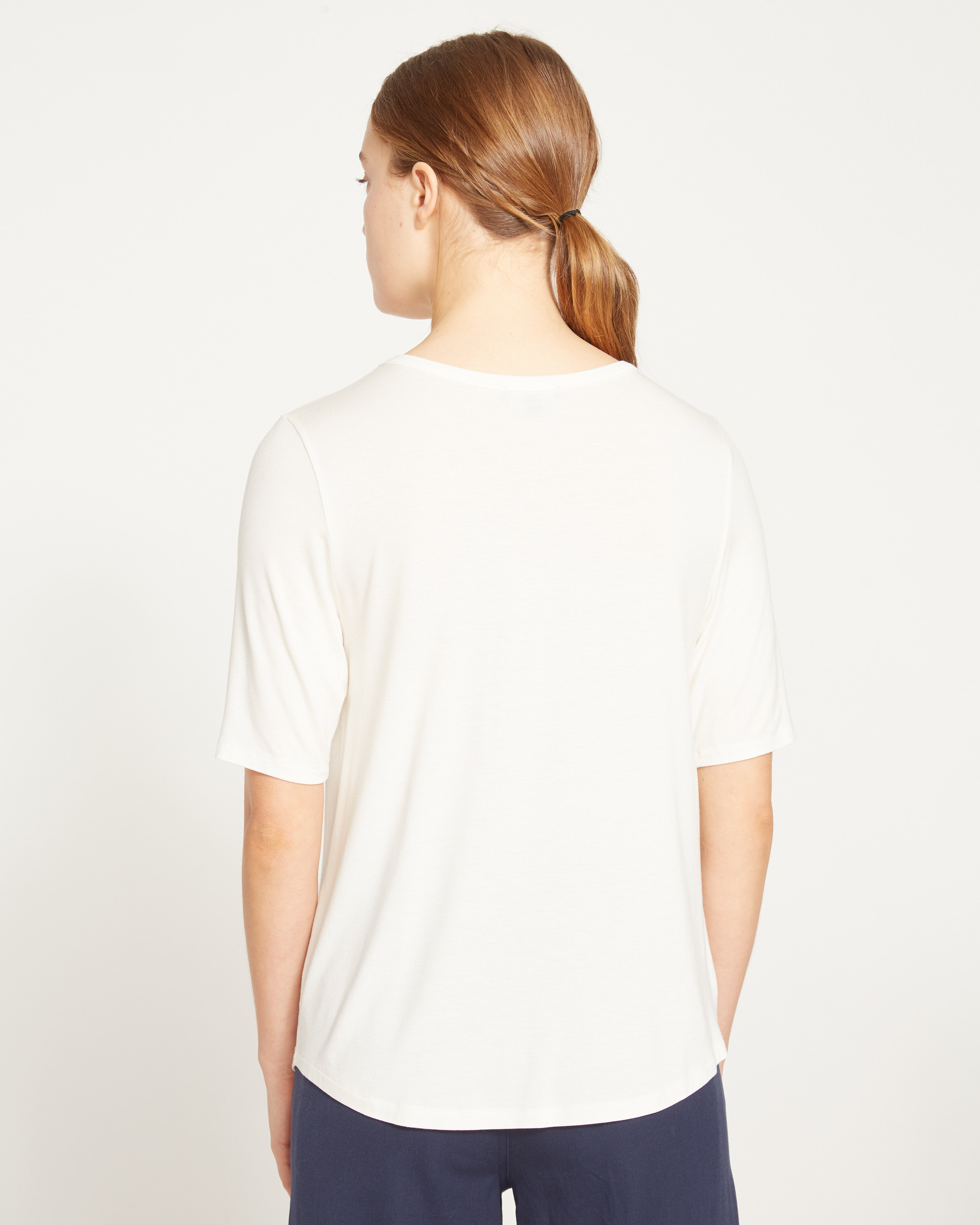 Lily Liquid Jersey V-Neck Stovepipe Tee - White