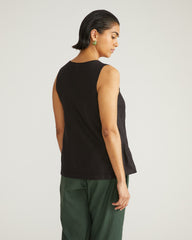 Henley Linen Tank - Black