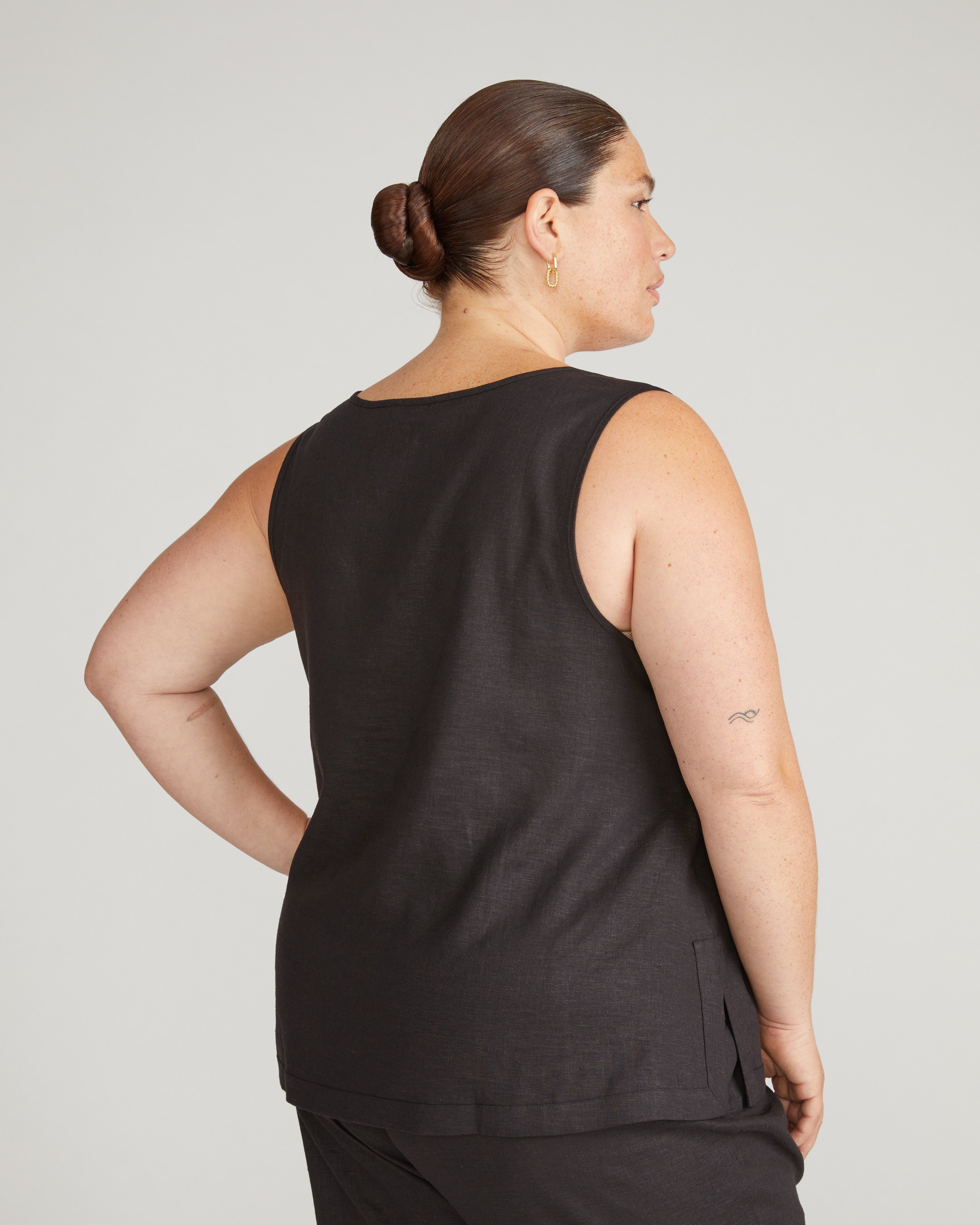 Henley Linen Tank - Black