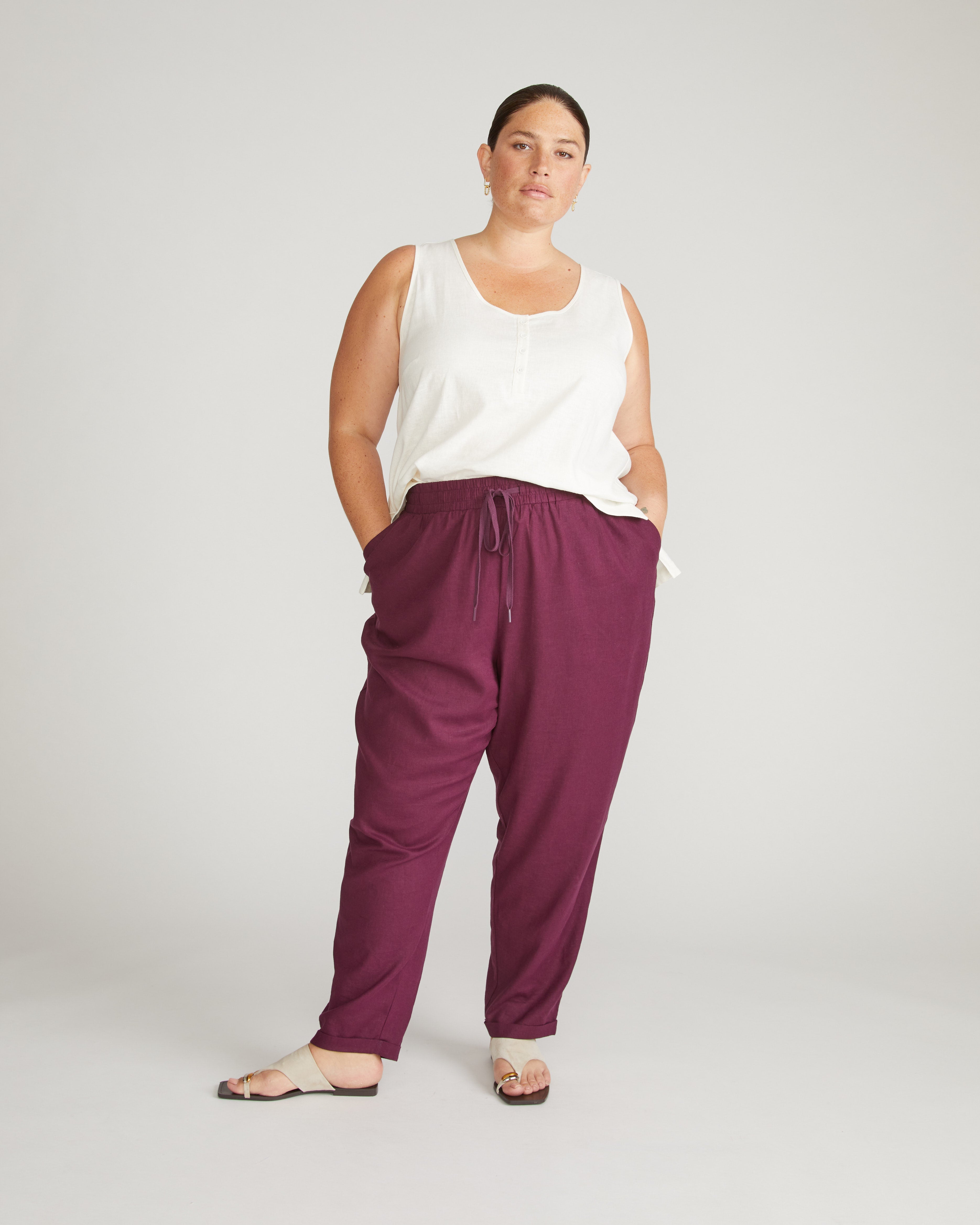 Henley Linen Tank - White