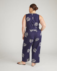 Matilda Linen Jumpsuit - Beachgrass Print in Navy