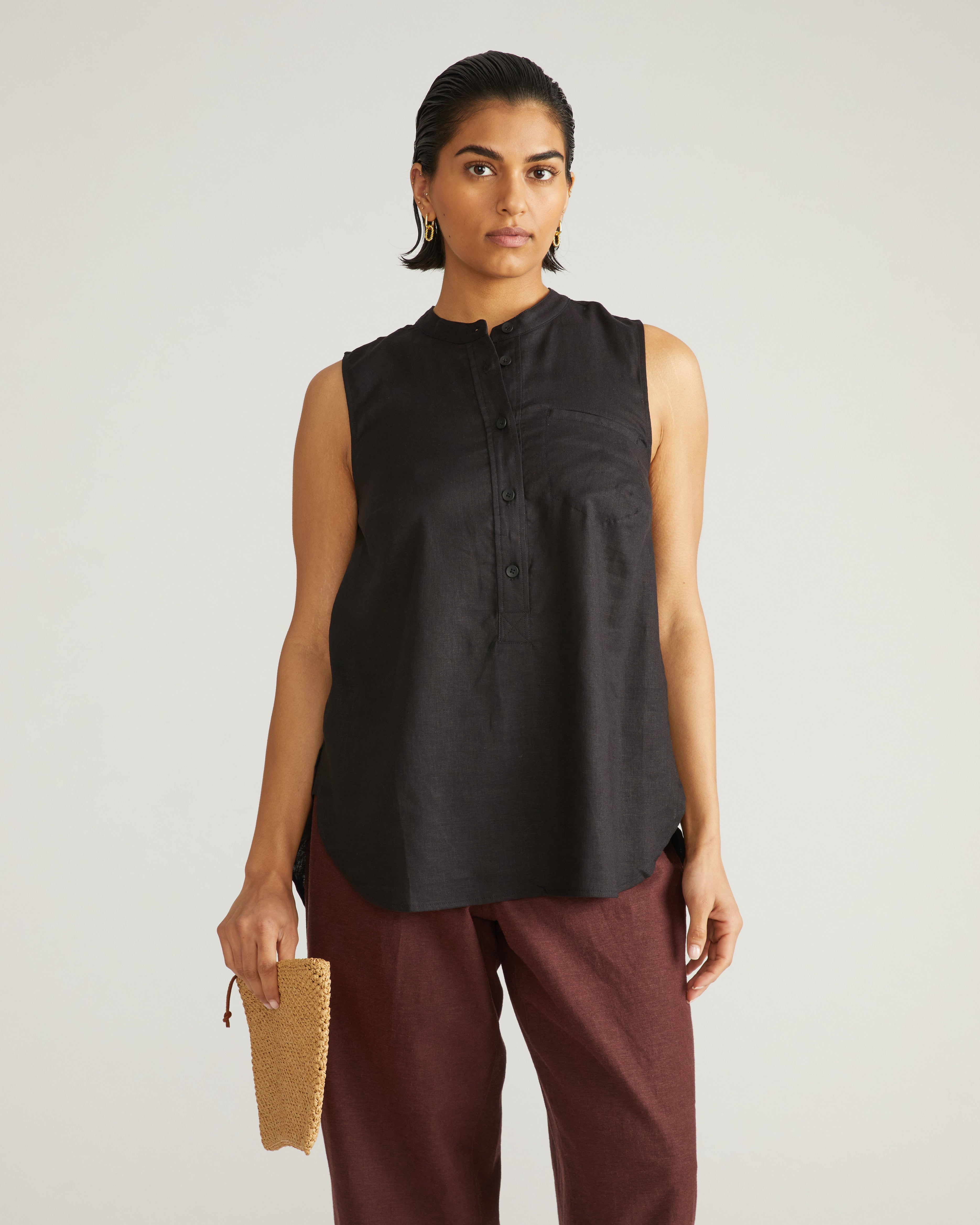 Cameo Linen Tunic - Black