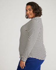 Long Sleeve V Rex - Ecru/Black Stripe