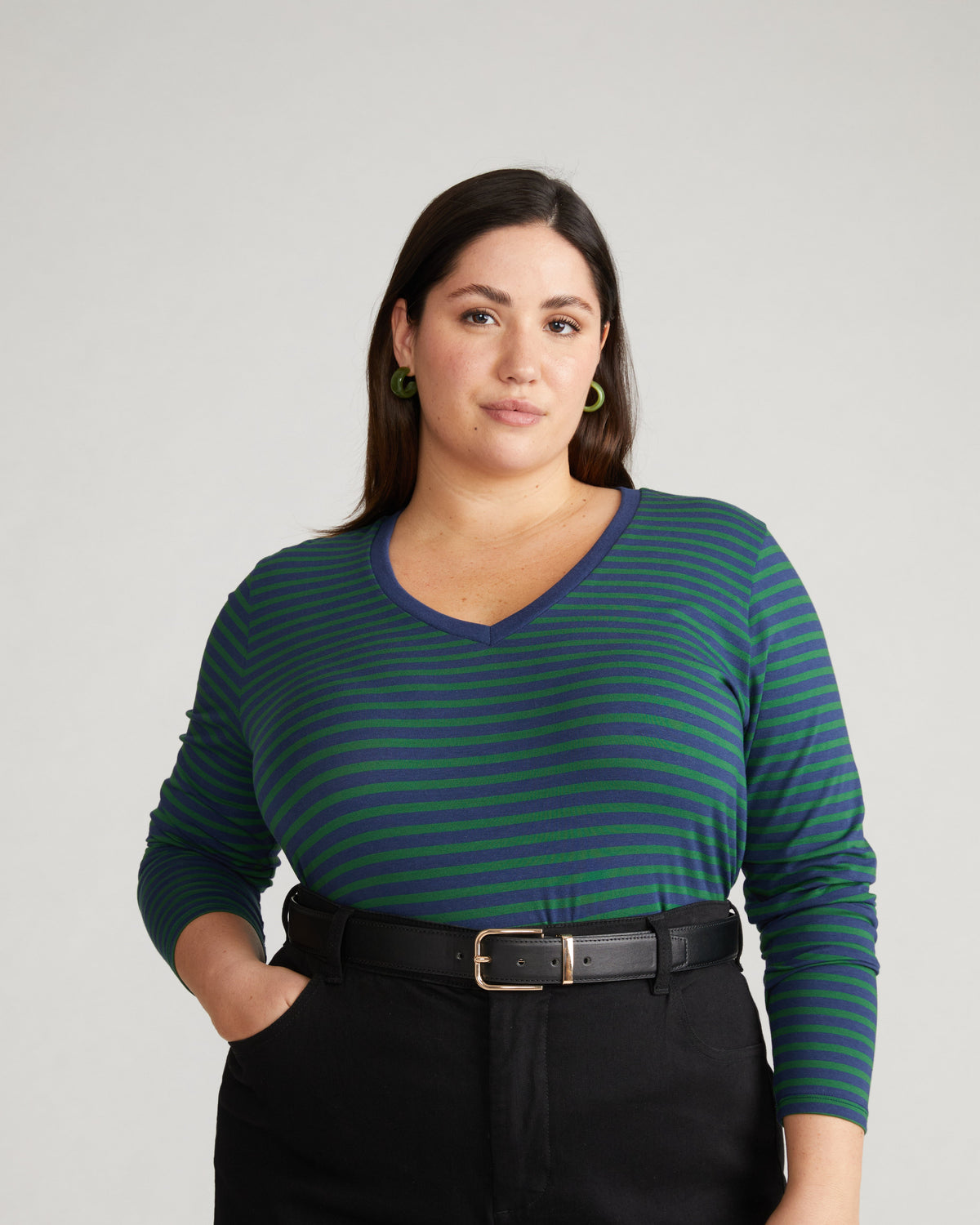 Long Sleeve V Rex - Cenote/Jardin Stripe