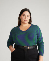 Long Sleeve V Rex - Cenote/Jardin Stripe