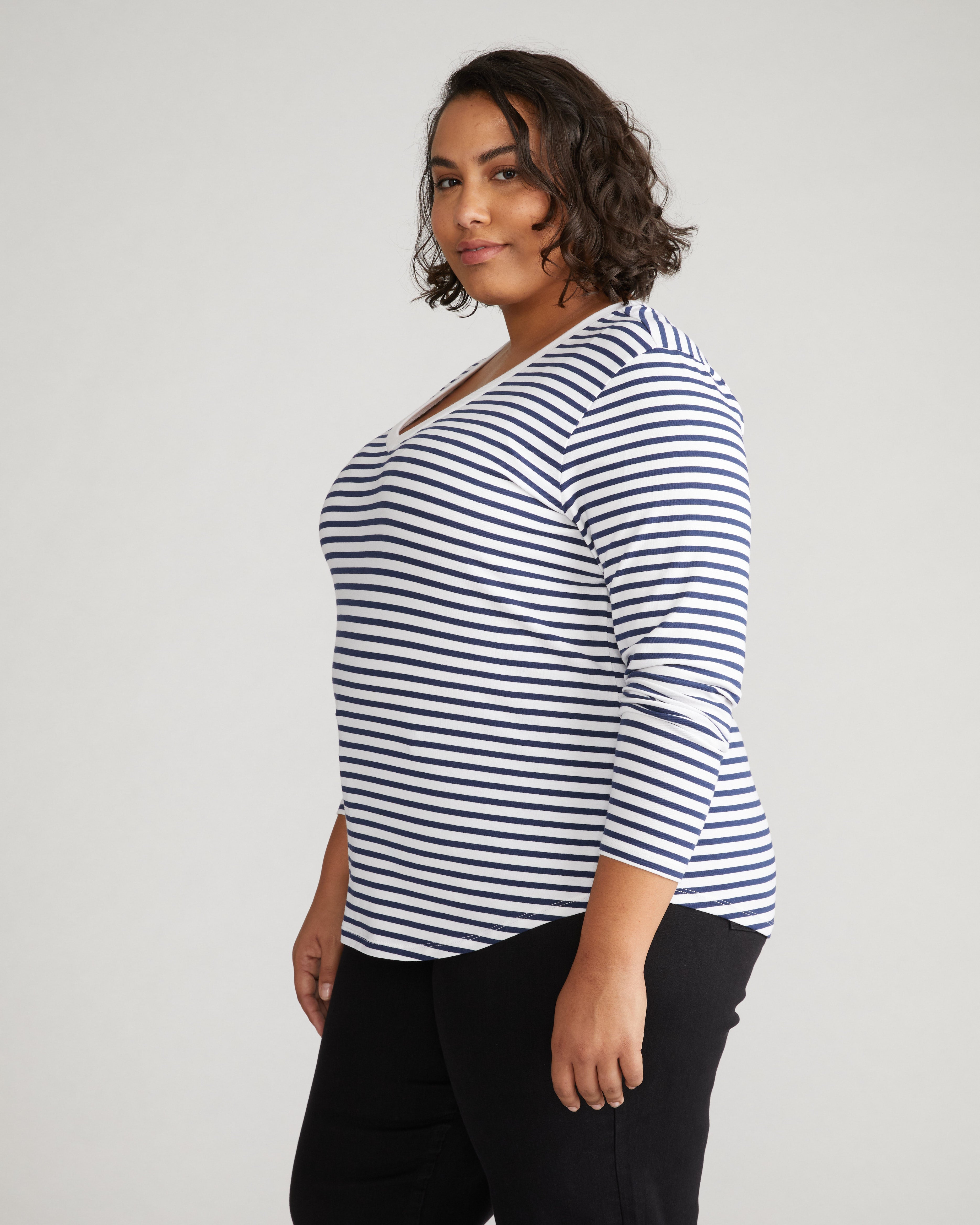 Long Sleeve V Rex - White/Cenote Stripe