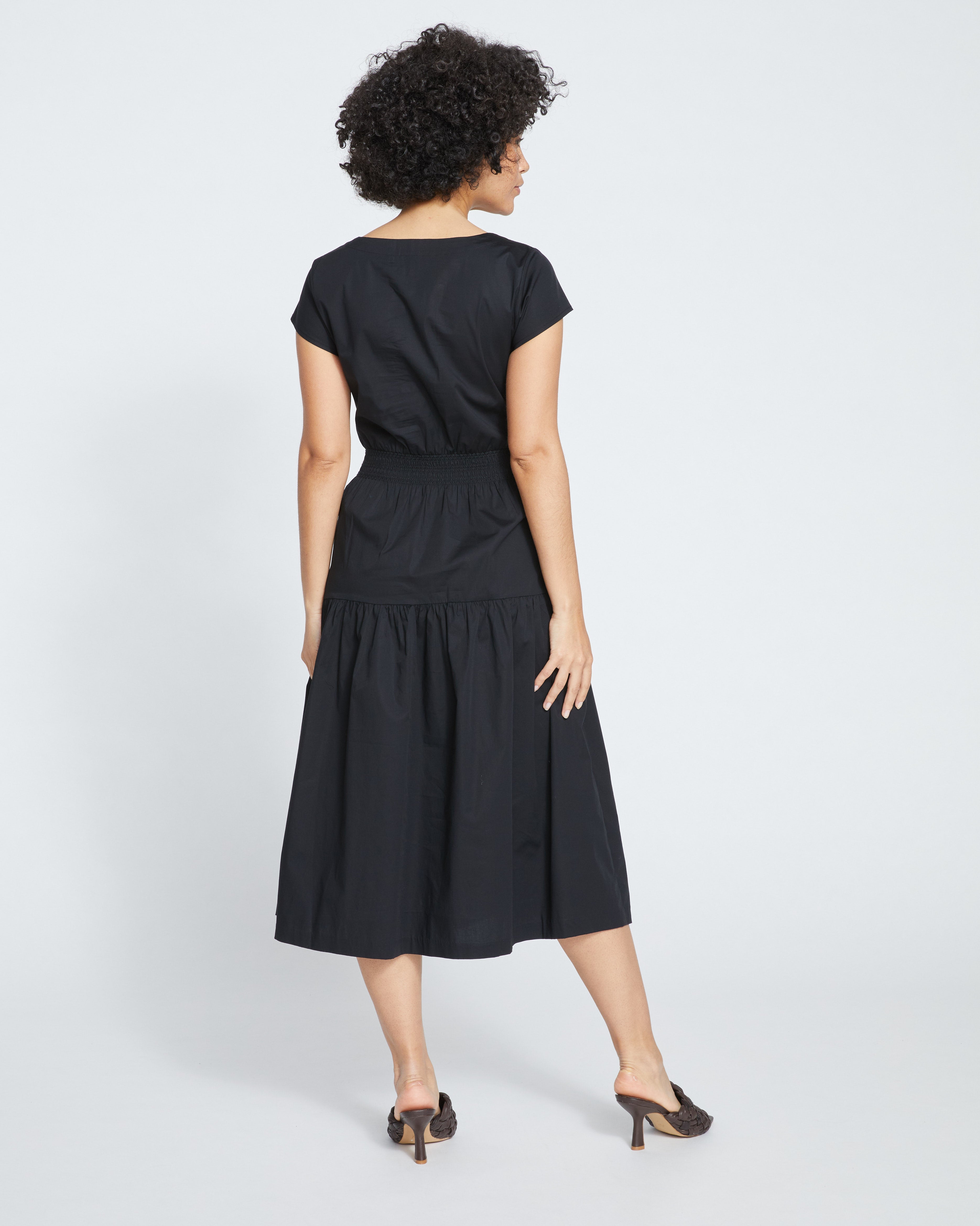 Ambroeus Smocked Poplin Dress - Black