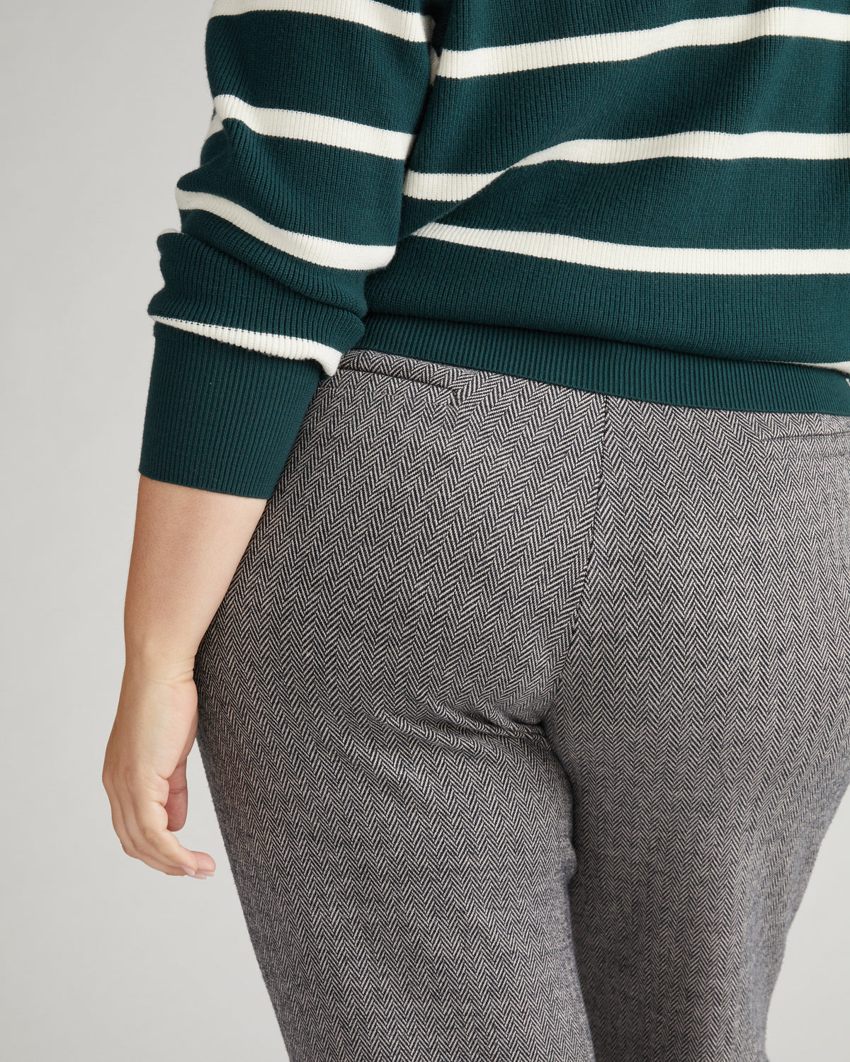 Long Cigarette Ponte Pants - Herringbone Tweed