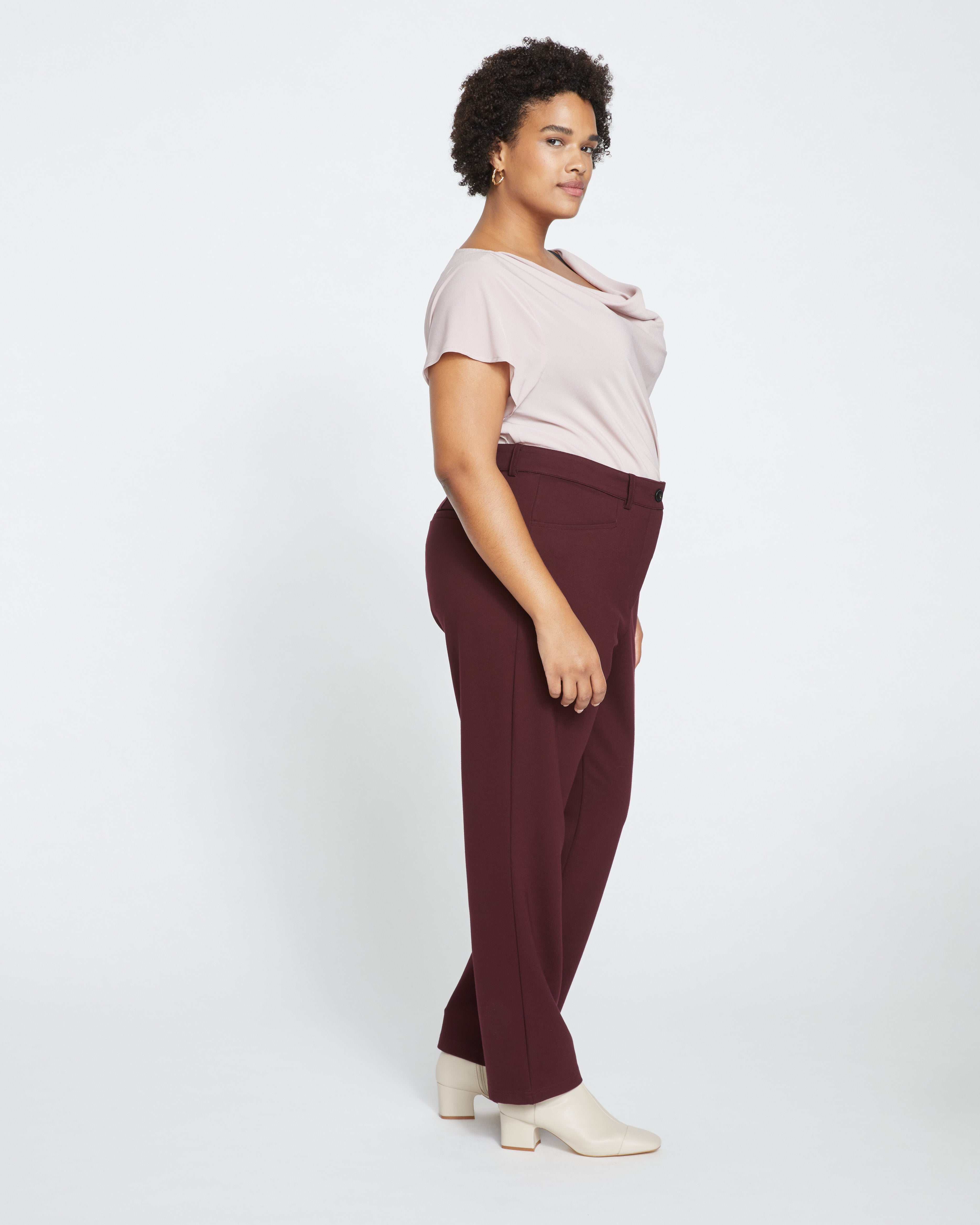 Long Cigarette Ponte Pants - Black Cherry