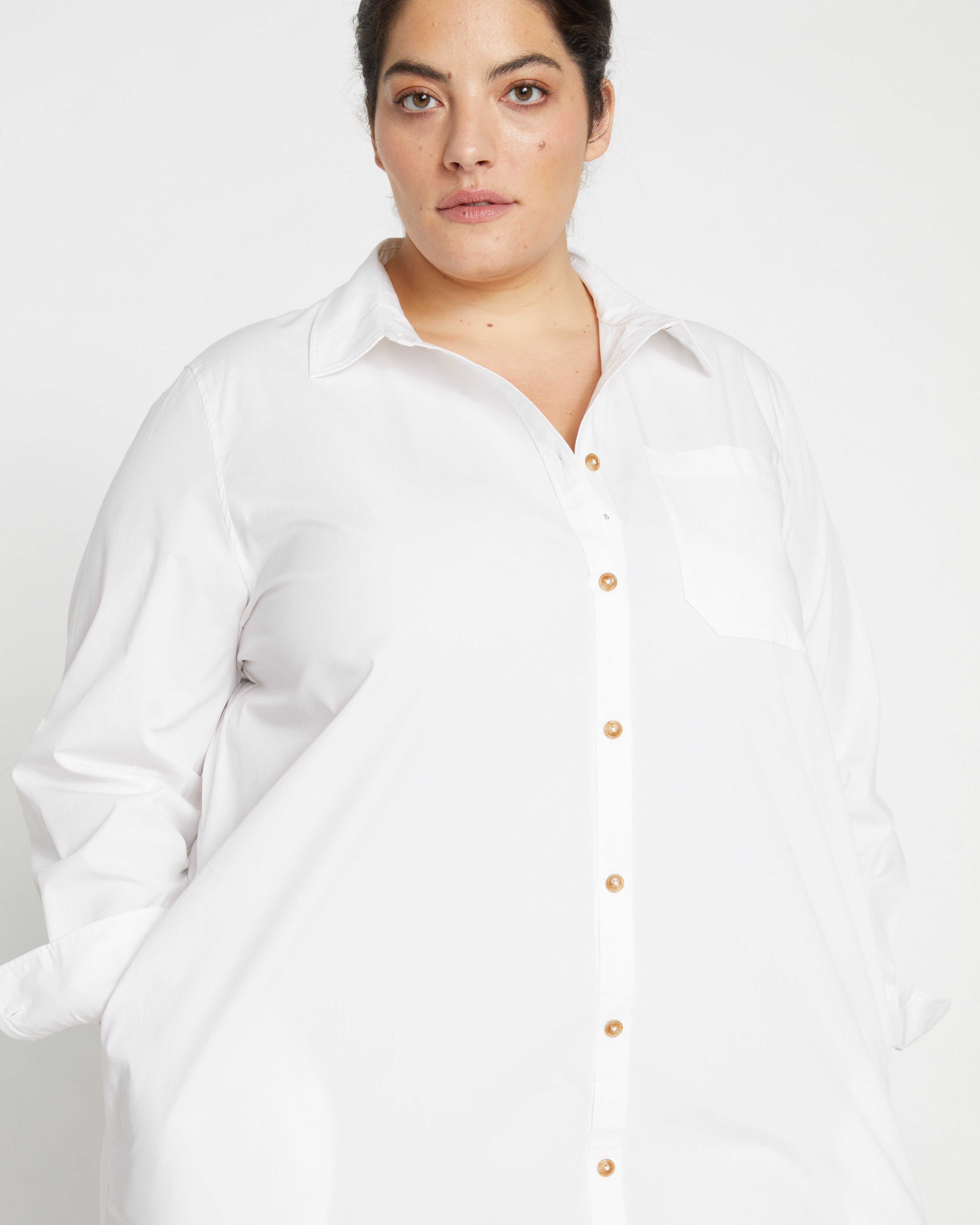 Odeon Stretch Poplin Shirtdress - White