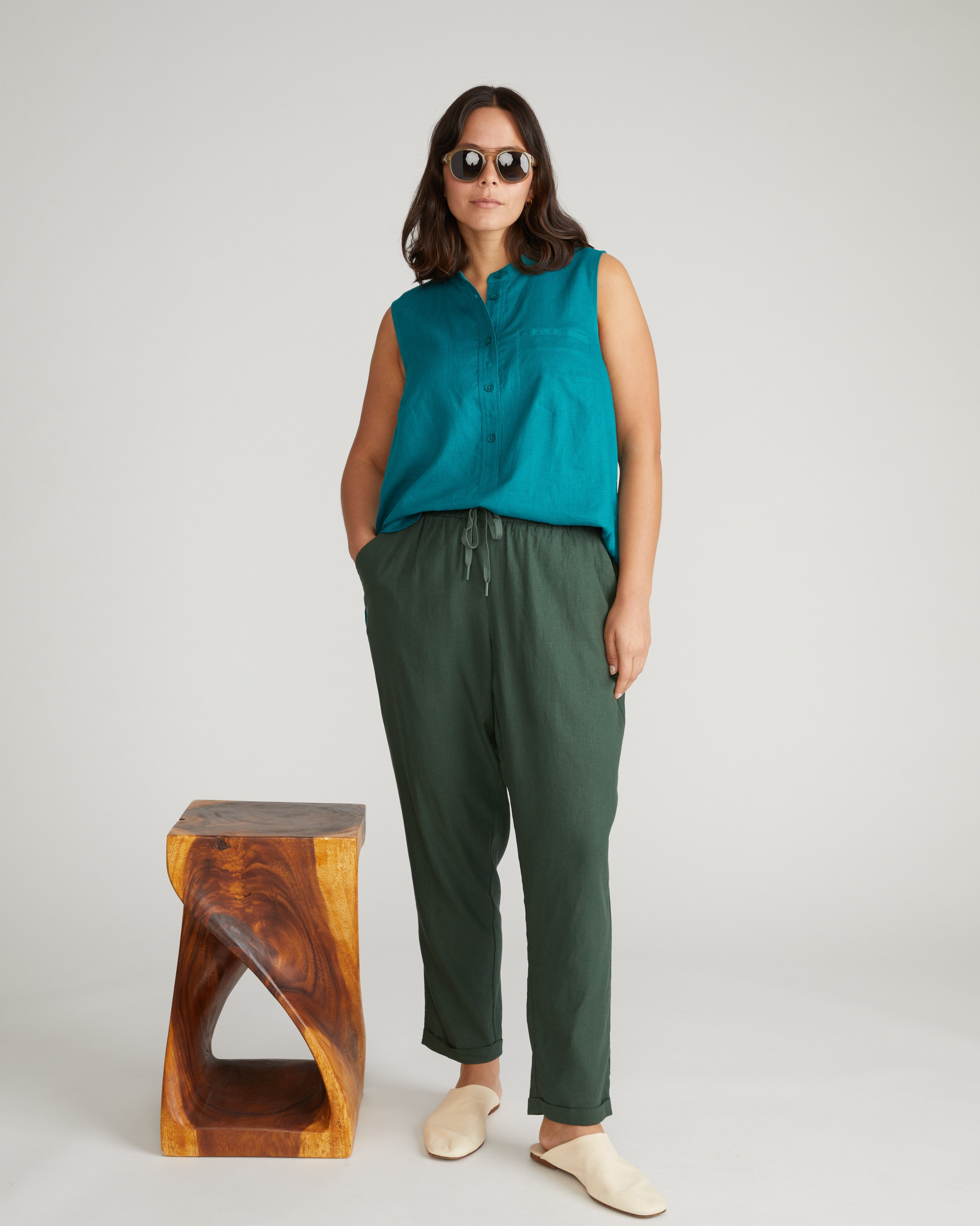 Sayville Linen Drawstring Pant - Luscious Green