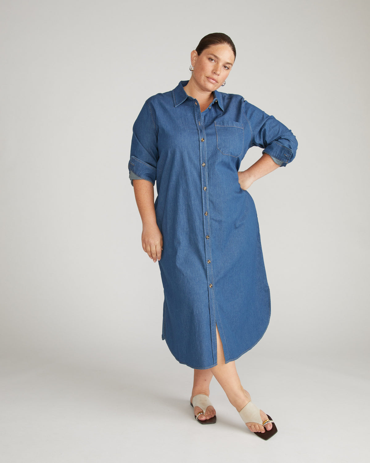 Odeon Stretch Cotton Chambray Shirtdress - Orion Blue
