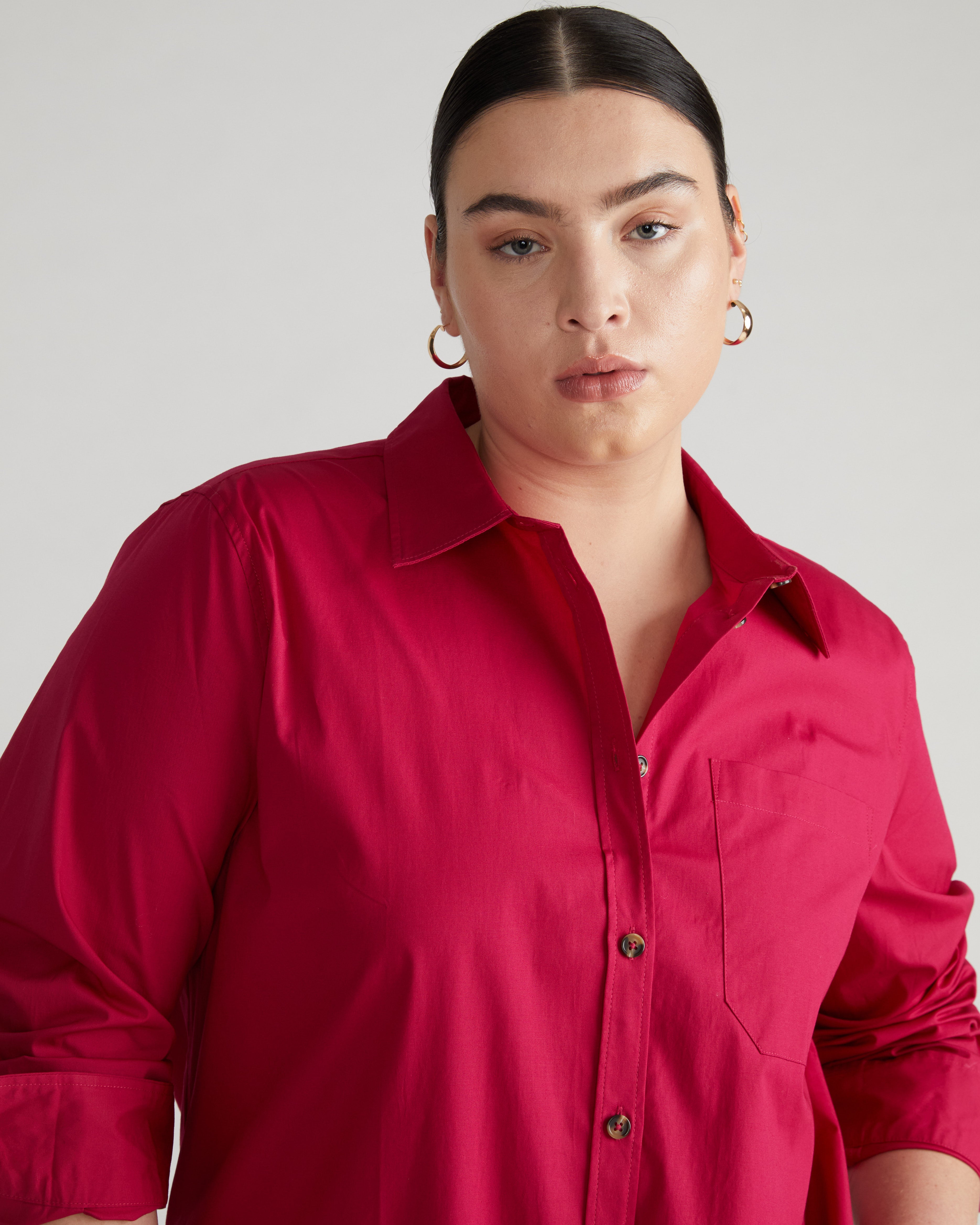 Odeon Stretch Poplin Shirtdress - Cerise