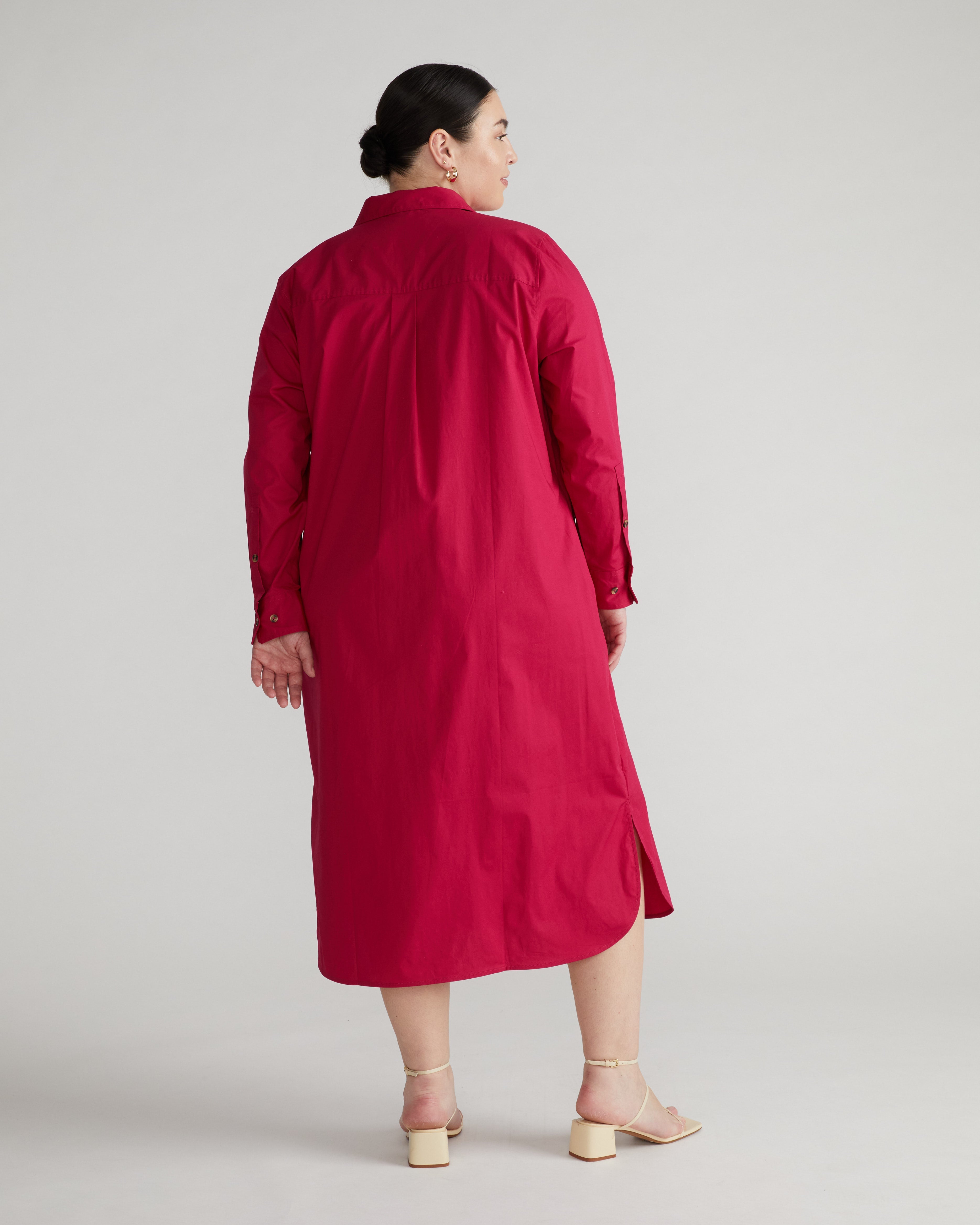 Odeon Stretch Poplin Shirtdress - Cerise