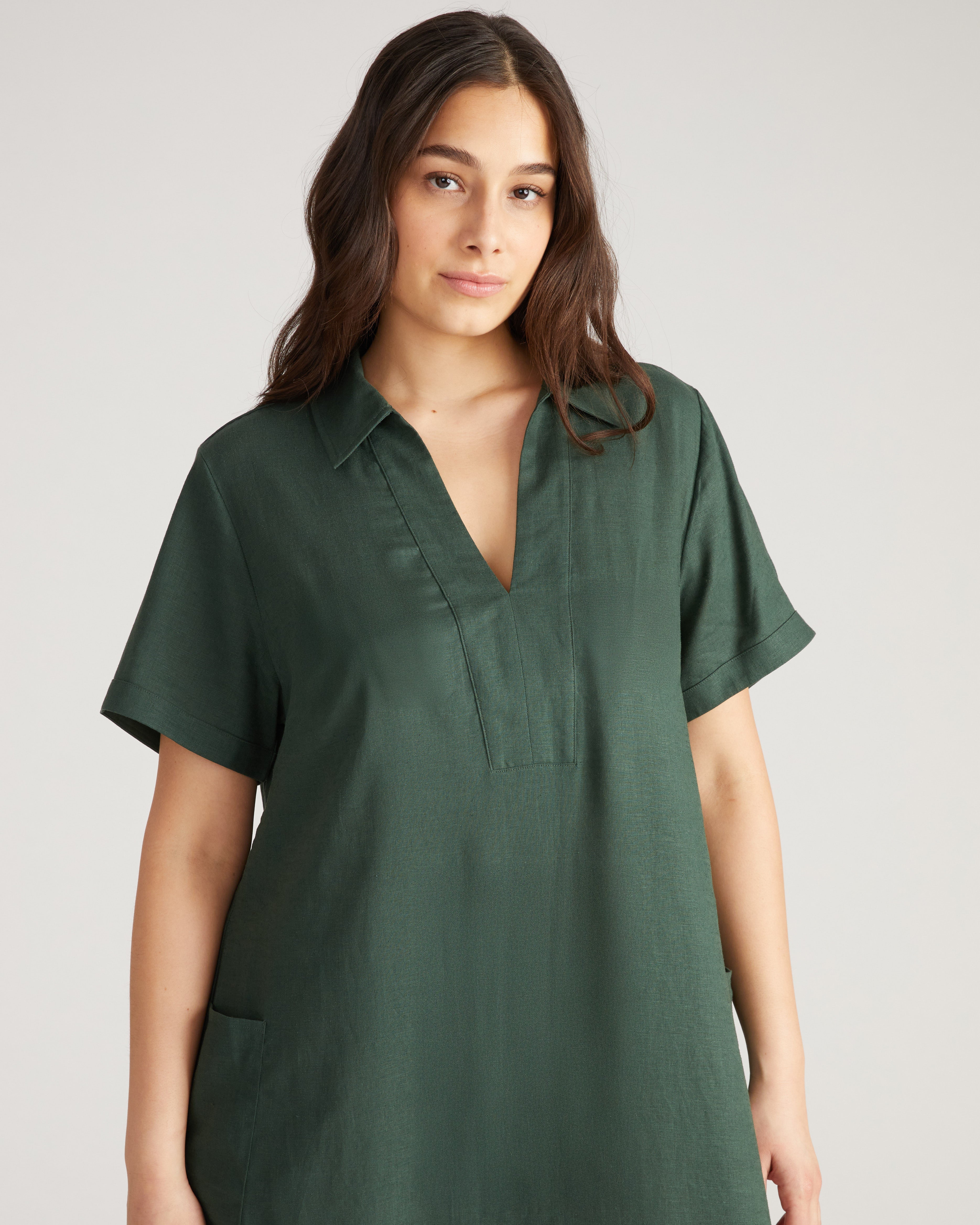 Padma Polo Neck Linen Dress - Luscious Green
