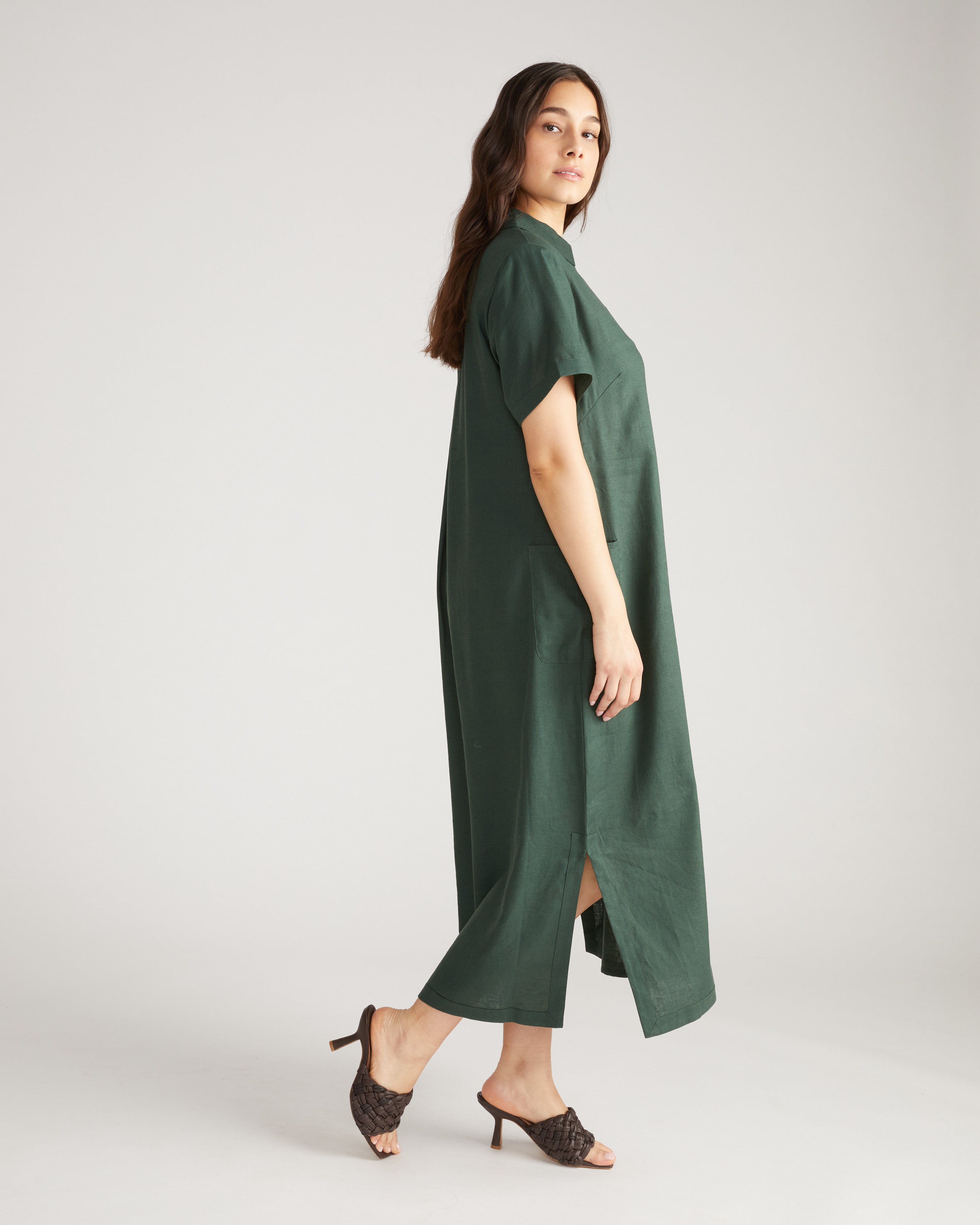 Padma Polo Neck Linen Dress - Luscious Green