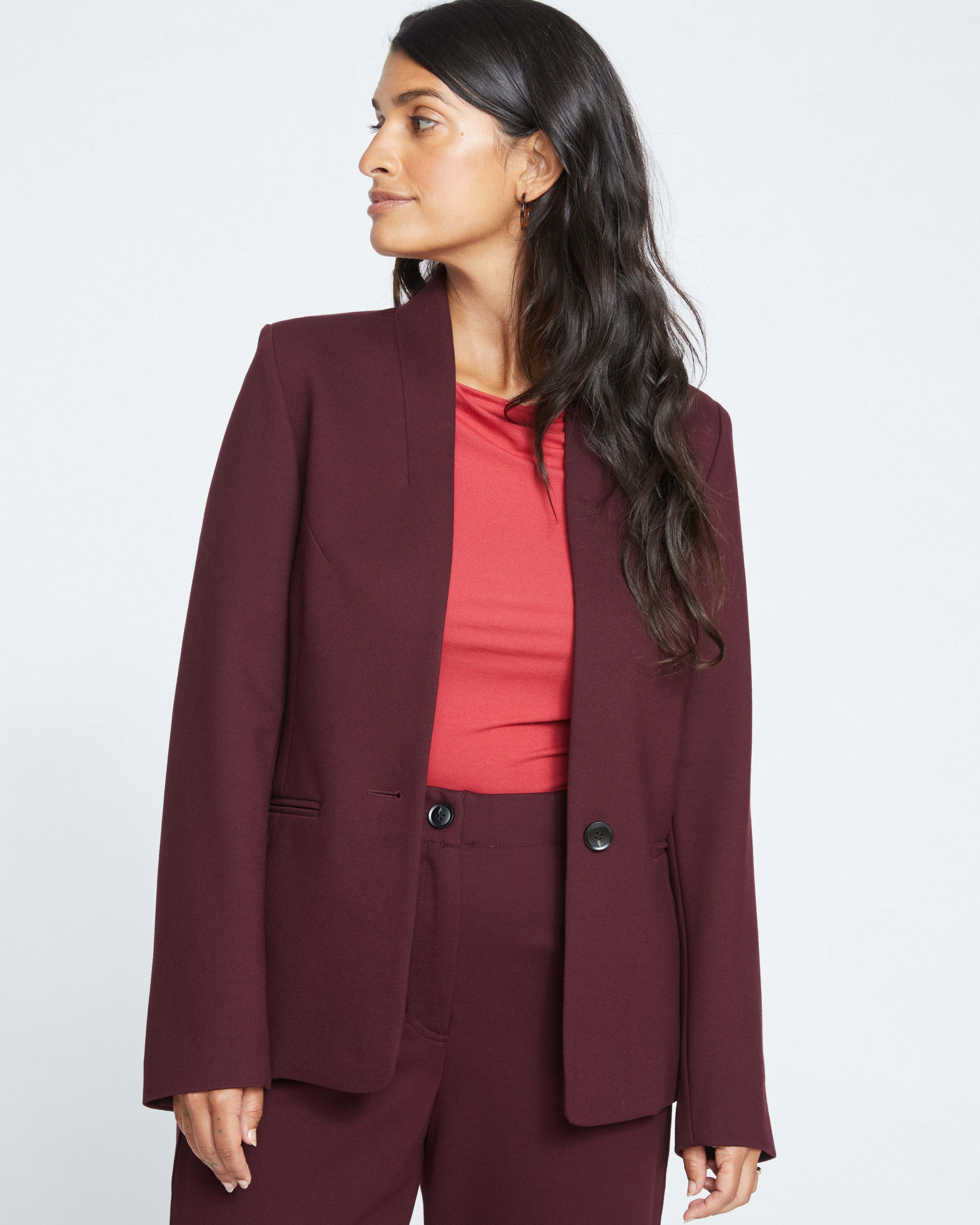 Lennox Collarless Ponte Blazer - Black Cherry