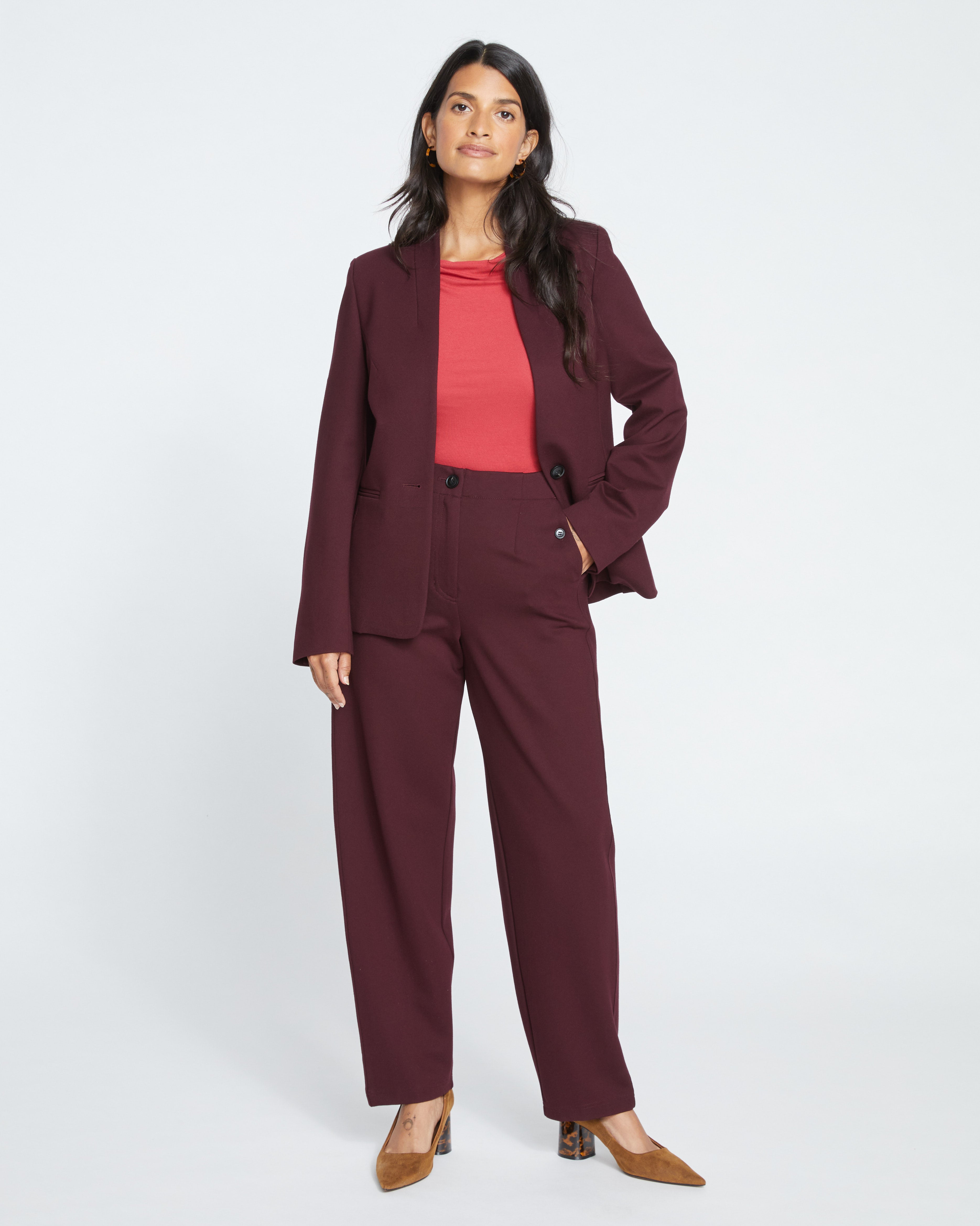 Lennox Collarless Ponte Blazer - Black Cherry