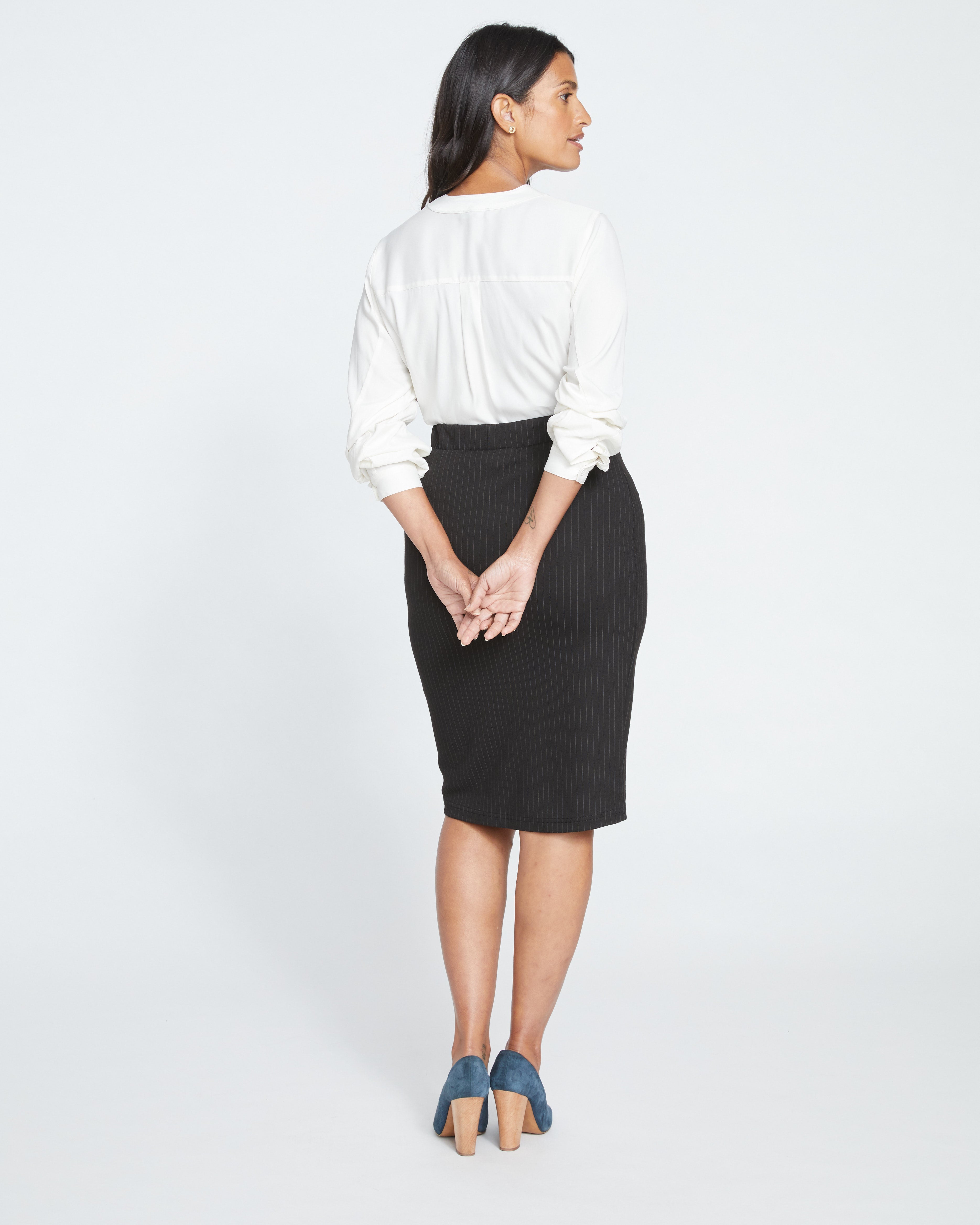 Danube Ponte Skirt - Slate Pinstripe