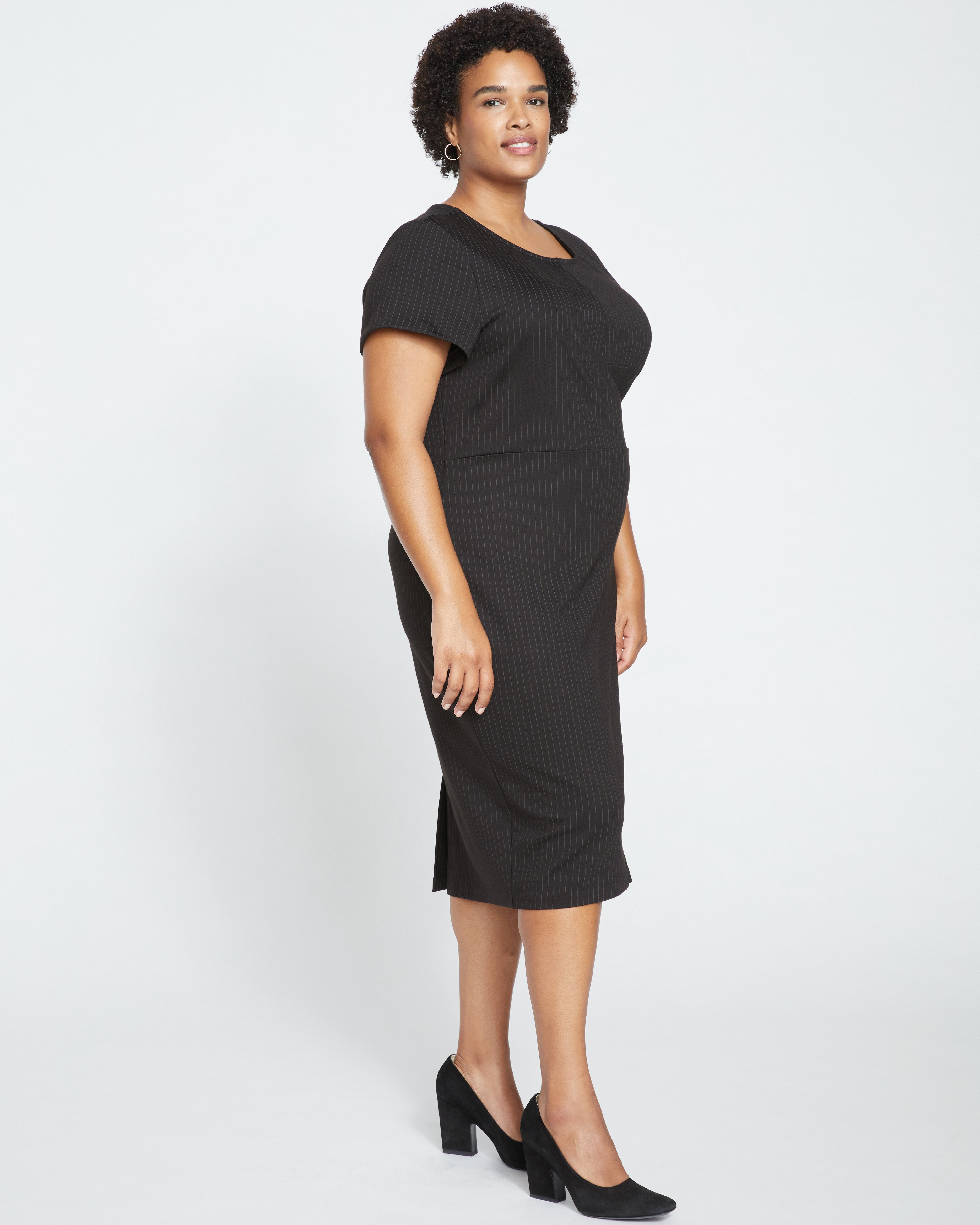 Executive Ponte Dress - Slate Pinstripe