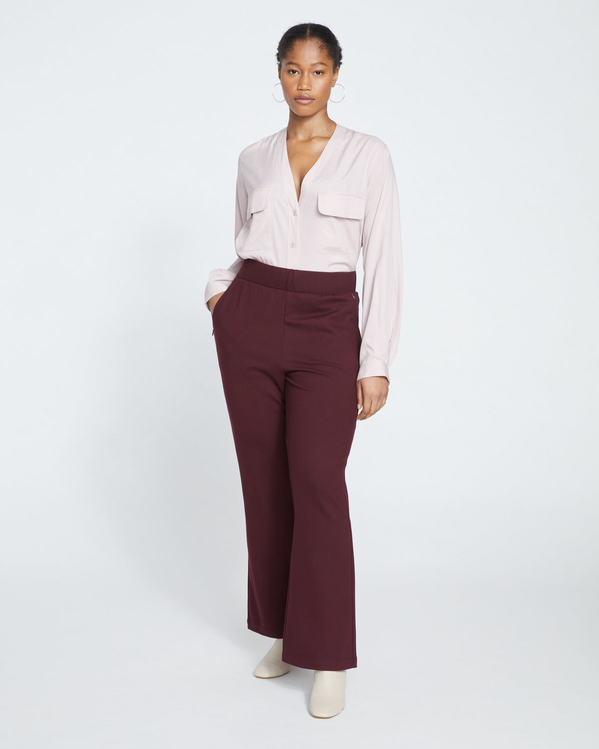 Pull On Bootcut Ponte Pants - Black Cherry
