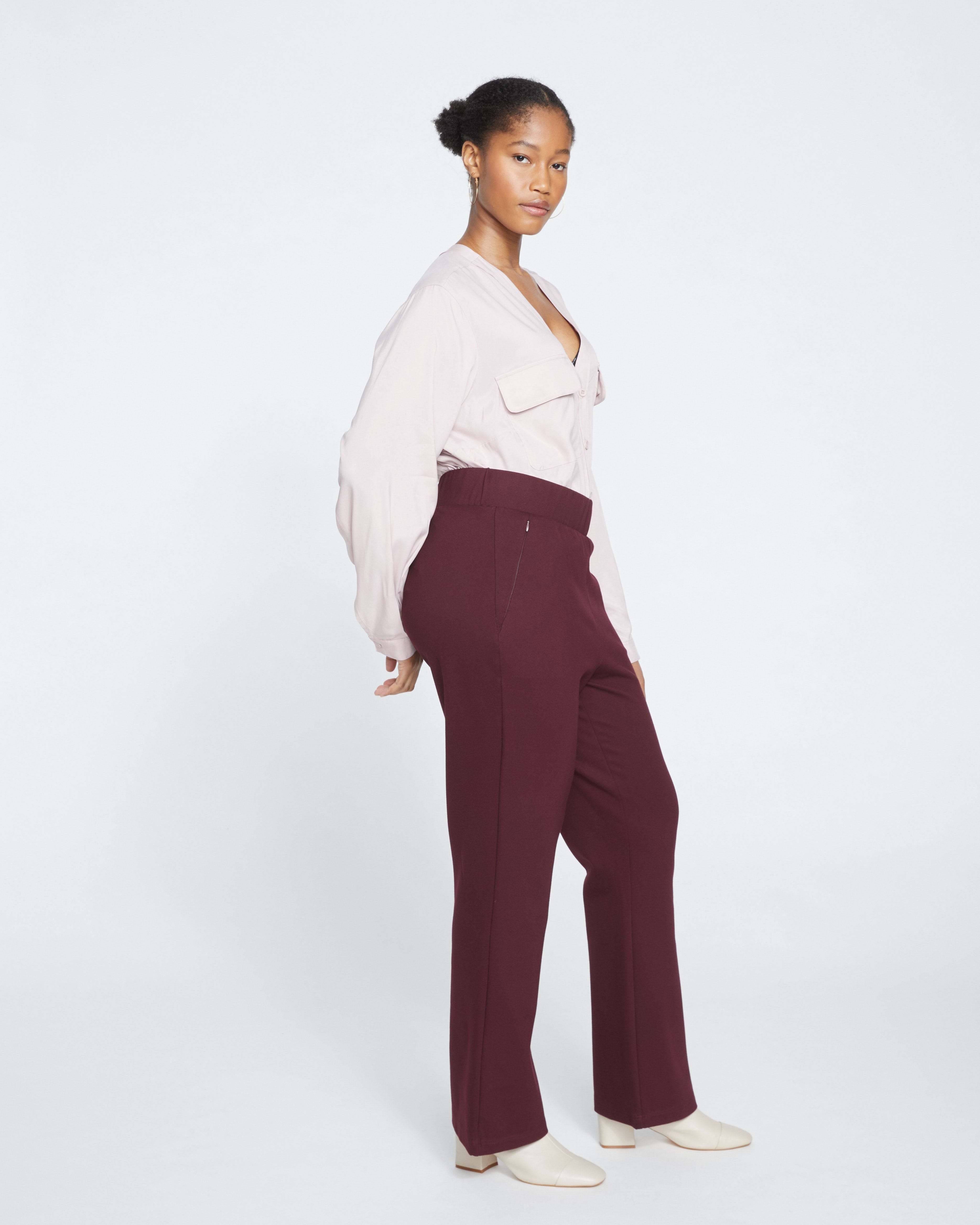 Pull On Bootcut Ponte Pants - Black Cherry
