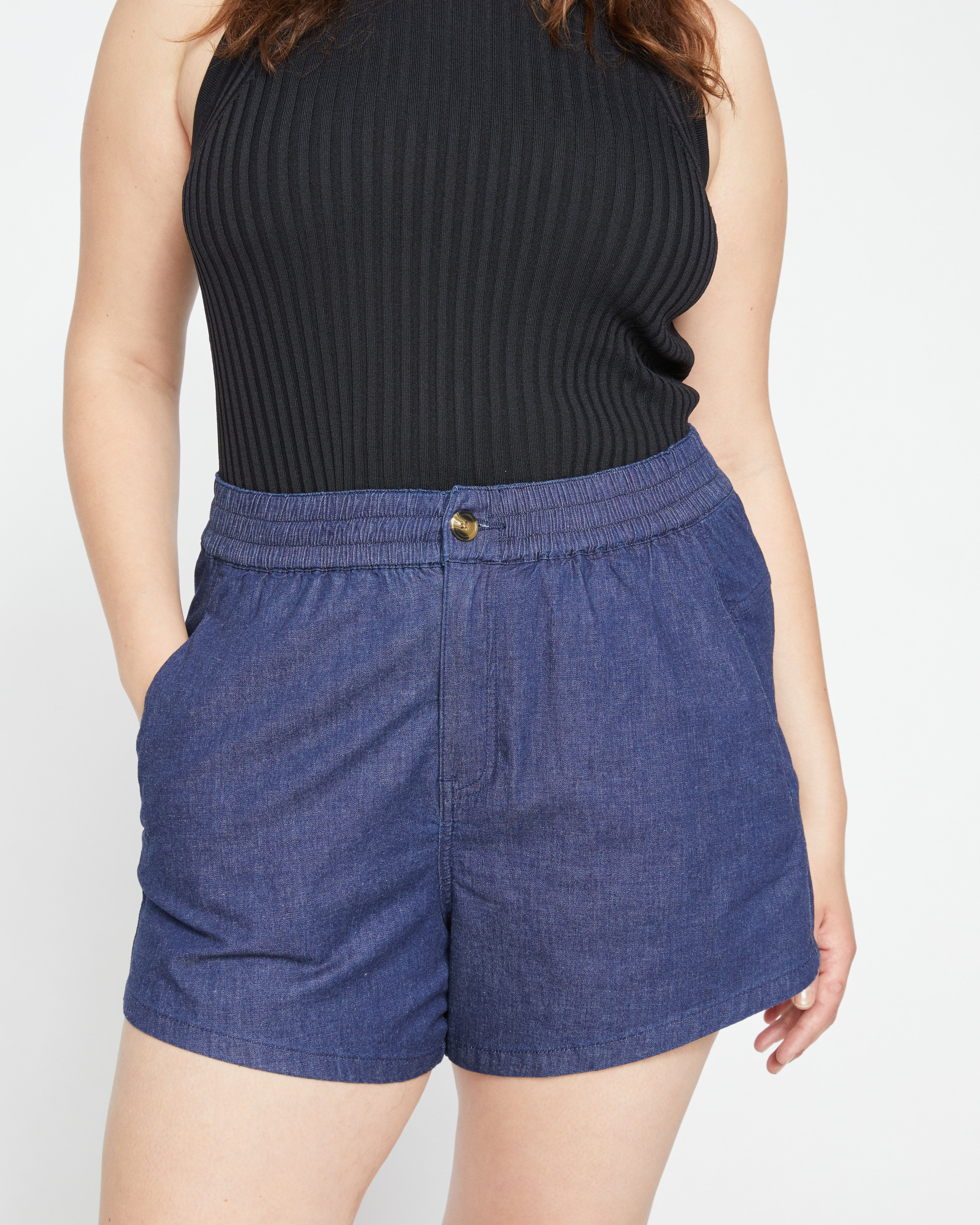 Capri Chambray Shorts - Dark Indigo