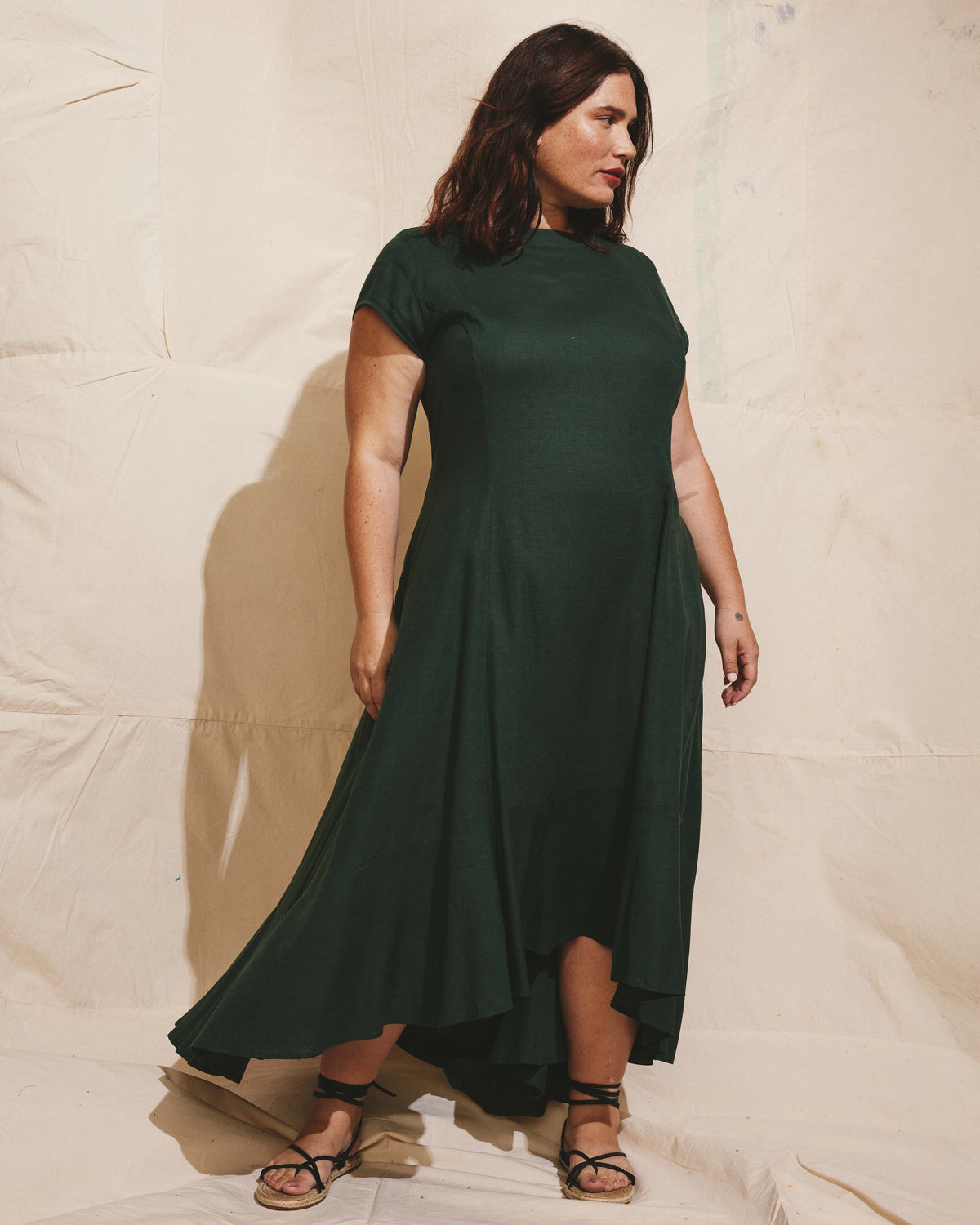 Sunset Linen Flounce Dress - Luscious Green