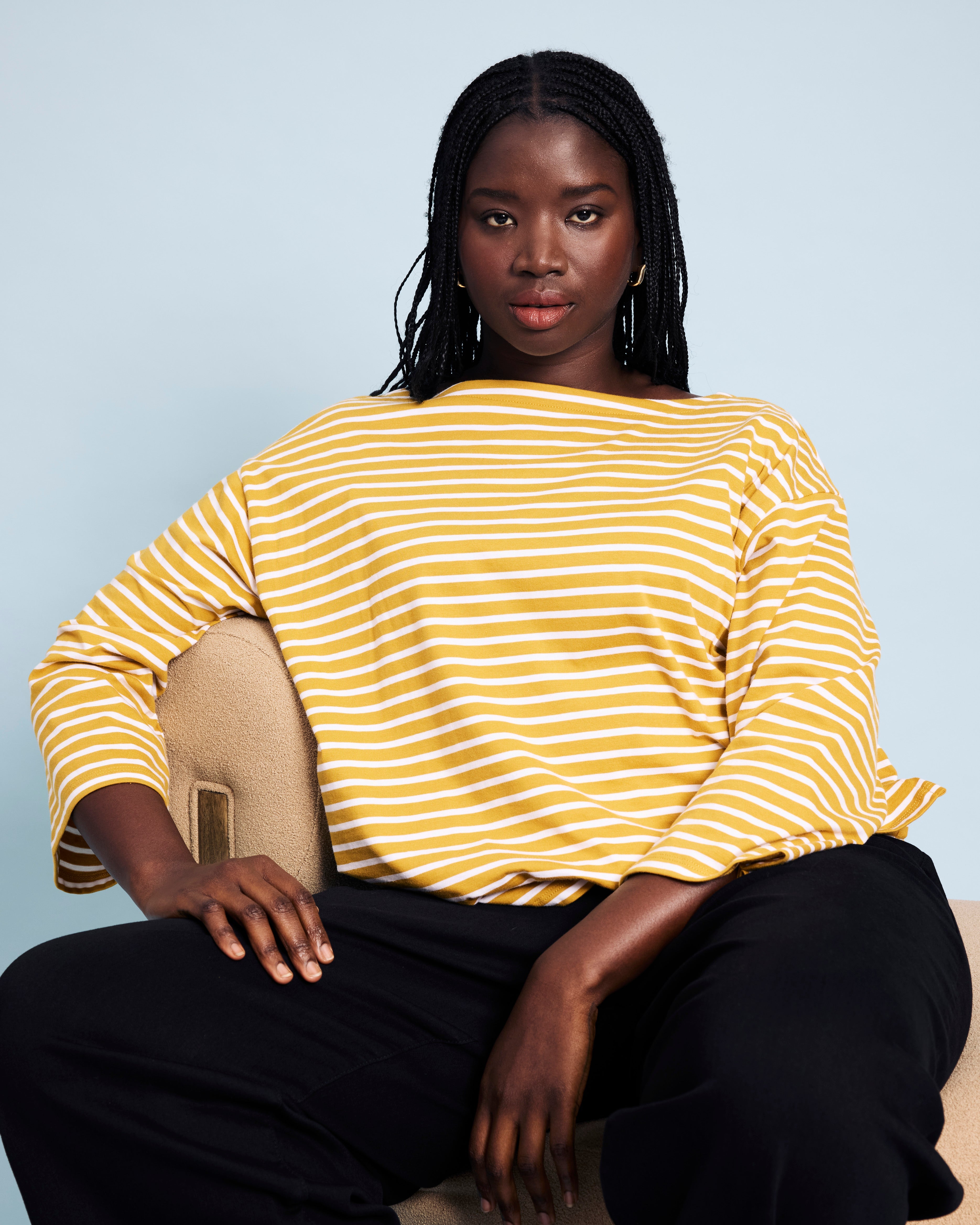 Montauk Breton Stripe Bell Sleeve Top - Mustard/Cream Stripe