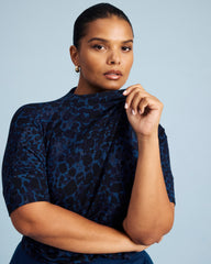 Petra Liquid Jersey Top - Deep Teal Animal Print