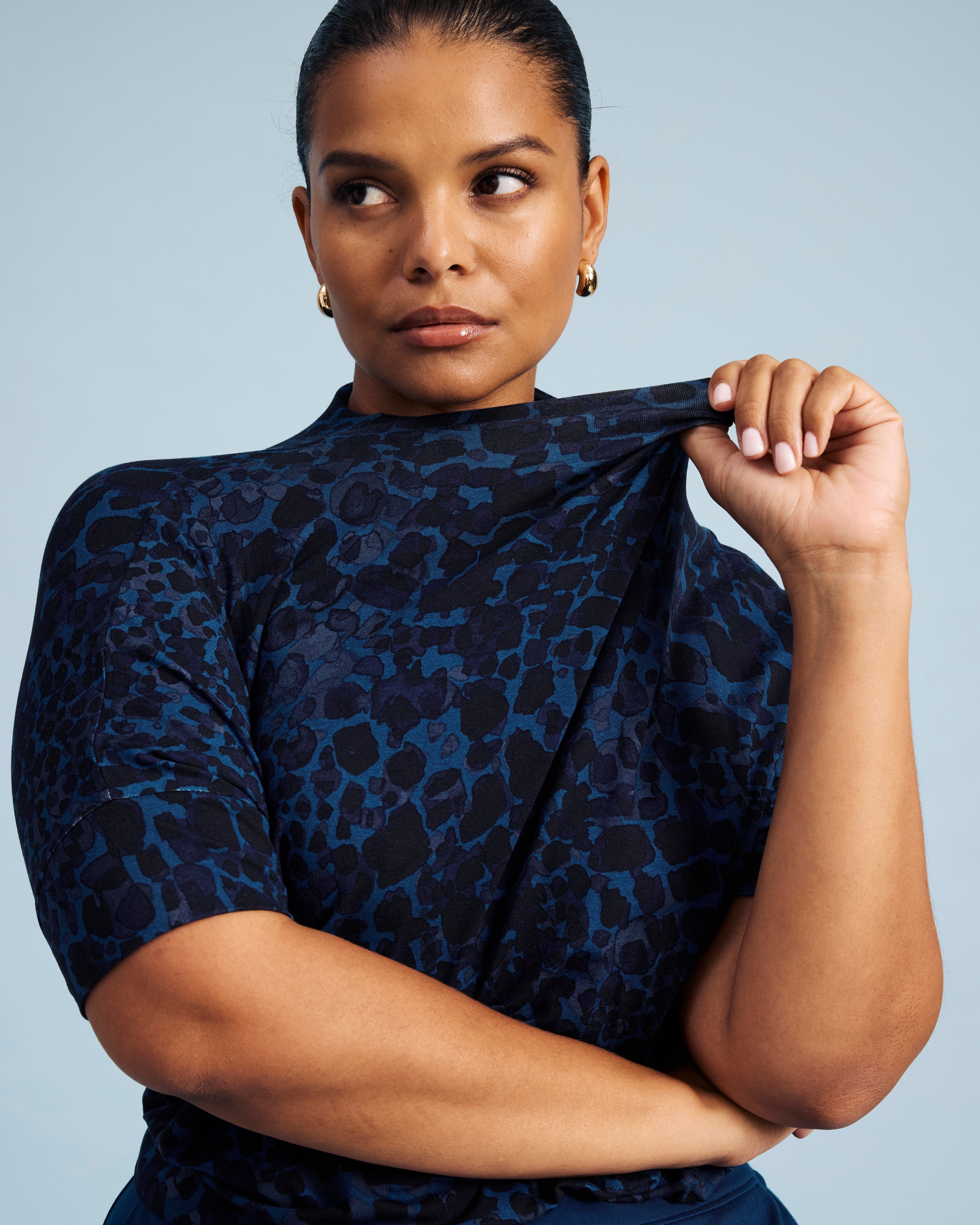 Petra Liquid Jersey Top - Deep Teal Animal Print