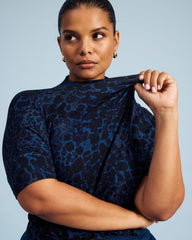 Petra Liquid Jersey Top - Deep Teal Animal Print