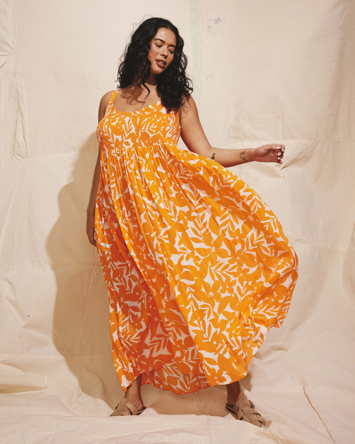 Harmony Voile Dress - Petal Palette Print in Arancia