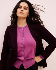 Savvy Fine Knit Crewneck Cardigan - Purple Vision
