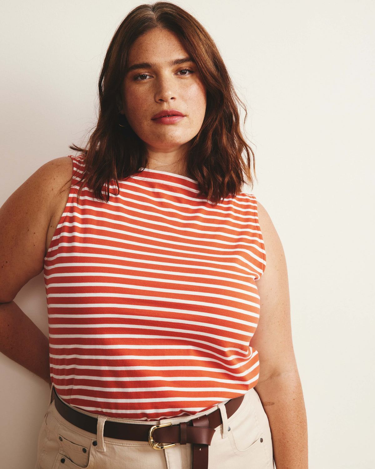 Noyack Breton Stripe Boatneck Tank - Coral Reef/White Stripe