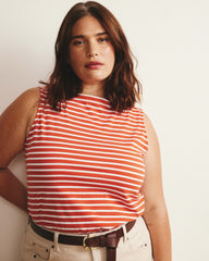 Noyack Breton Stripe Boatneck Tank - Coral Reef/White Stripe