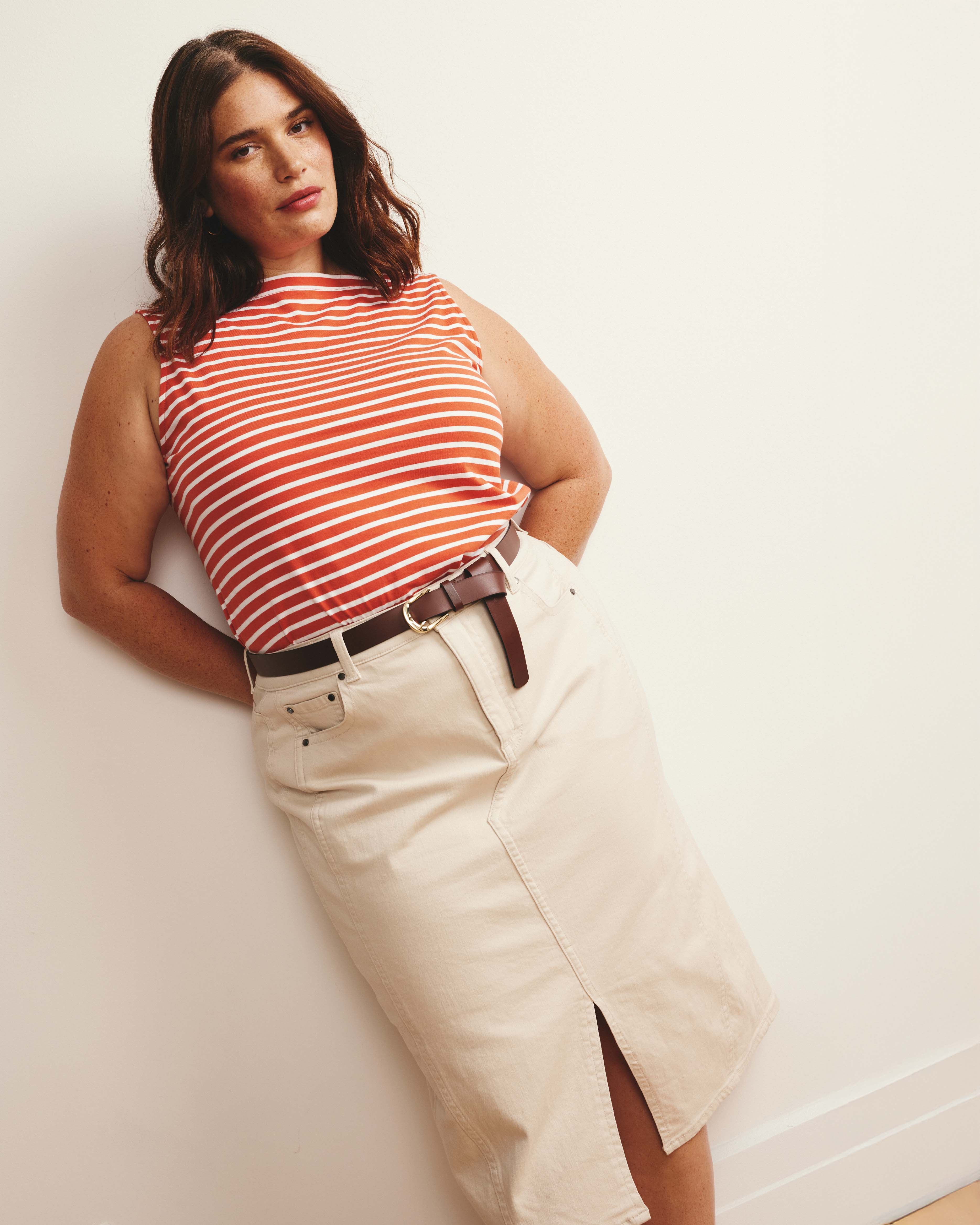 Noyack Breton Stripe Boatneck Tank - Coral Reef/White Stripe