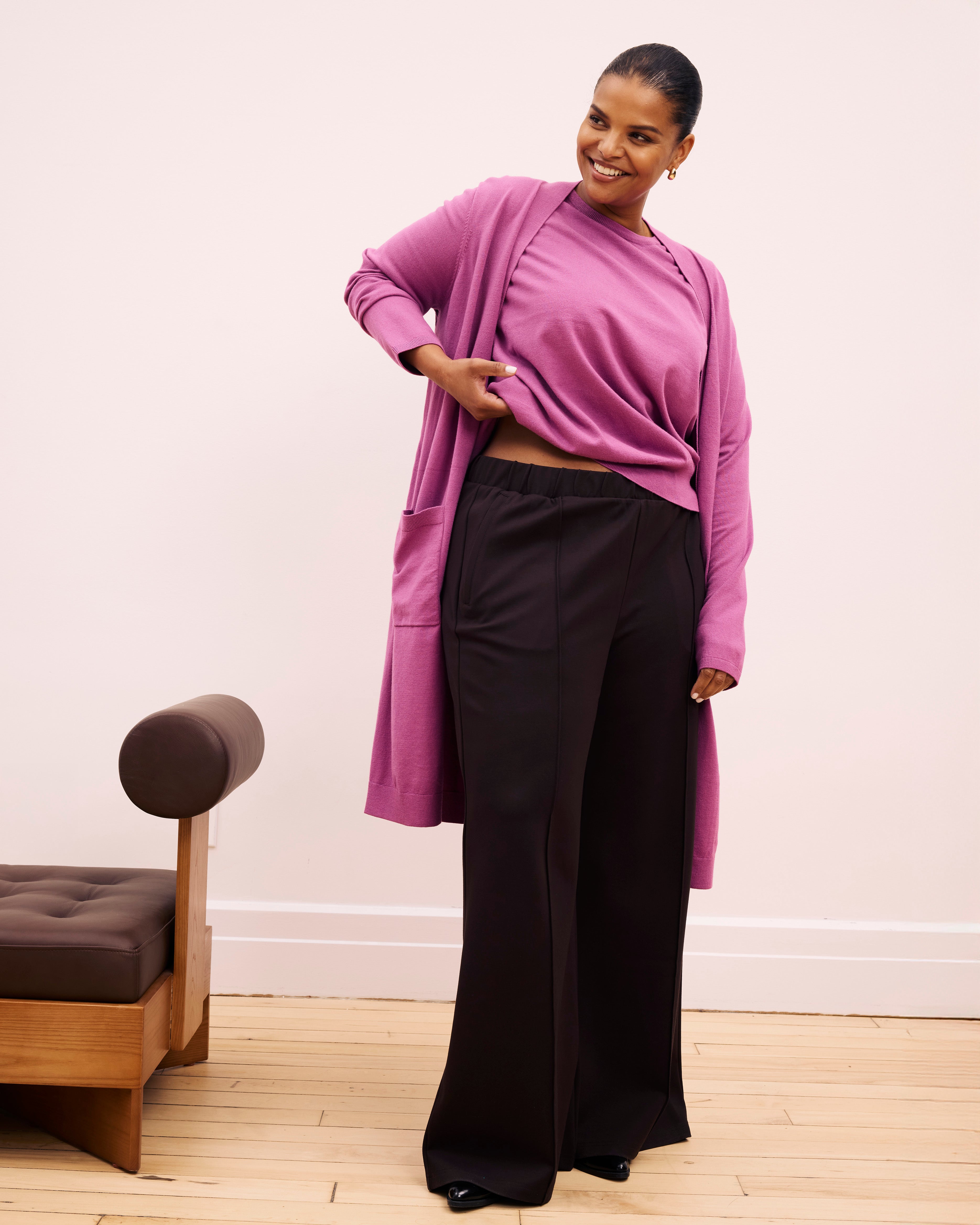 Savvy Double Knit Sweater Cardigan - Purple Vision