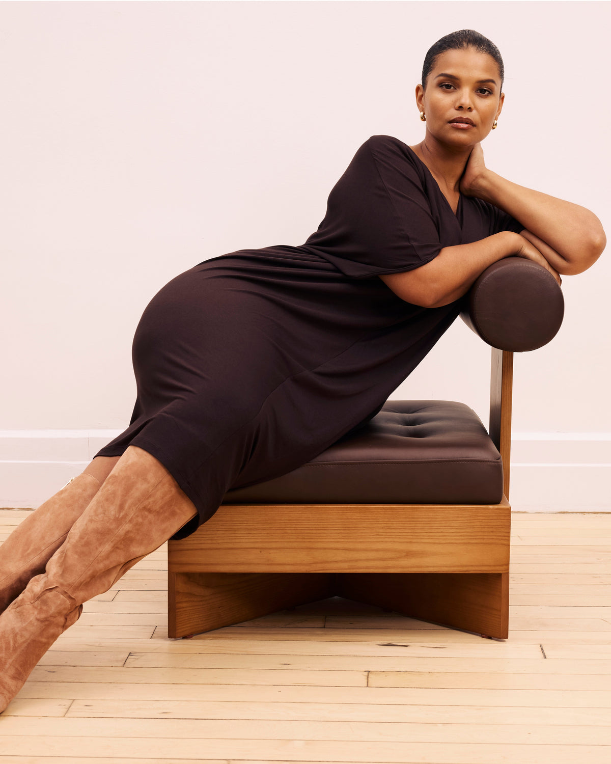 Teresa Liquid Jersey V-Neck Dress - Espresso