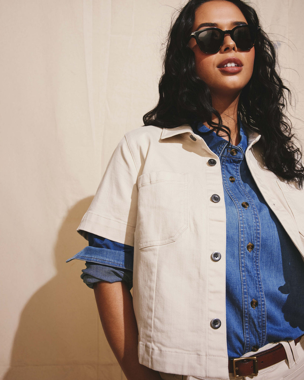 Flynn Short Sleeve Denim Shacket - Ecru