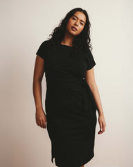 Crescent Breton Stripe Knot Dress - Solid Black