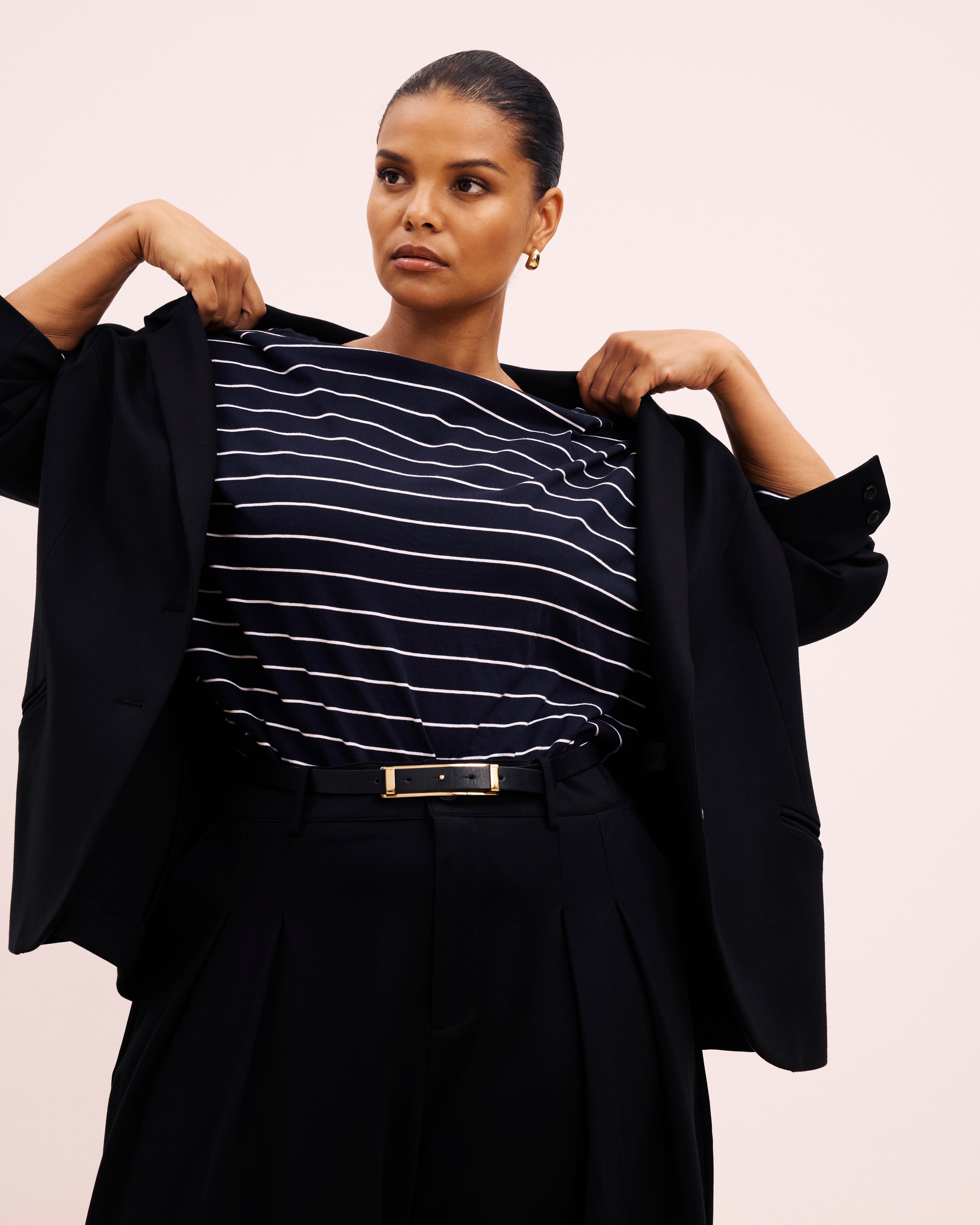 Montauk Breton Stripe Bell Sleeve Top - Navy Pinstripe