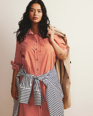 Odeon Stretch Poplin Shirtdress - Coral Reef/White Stripe