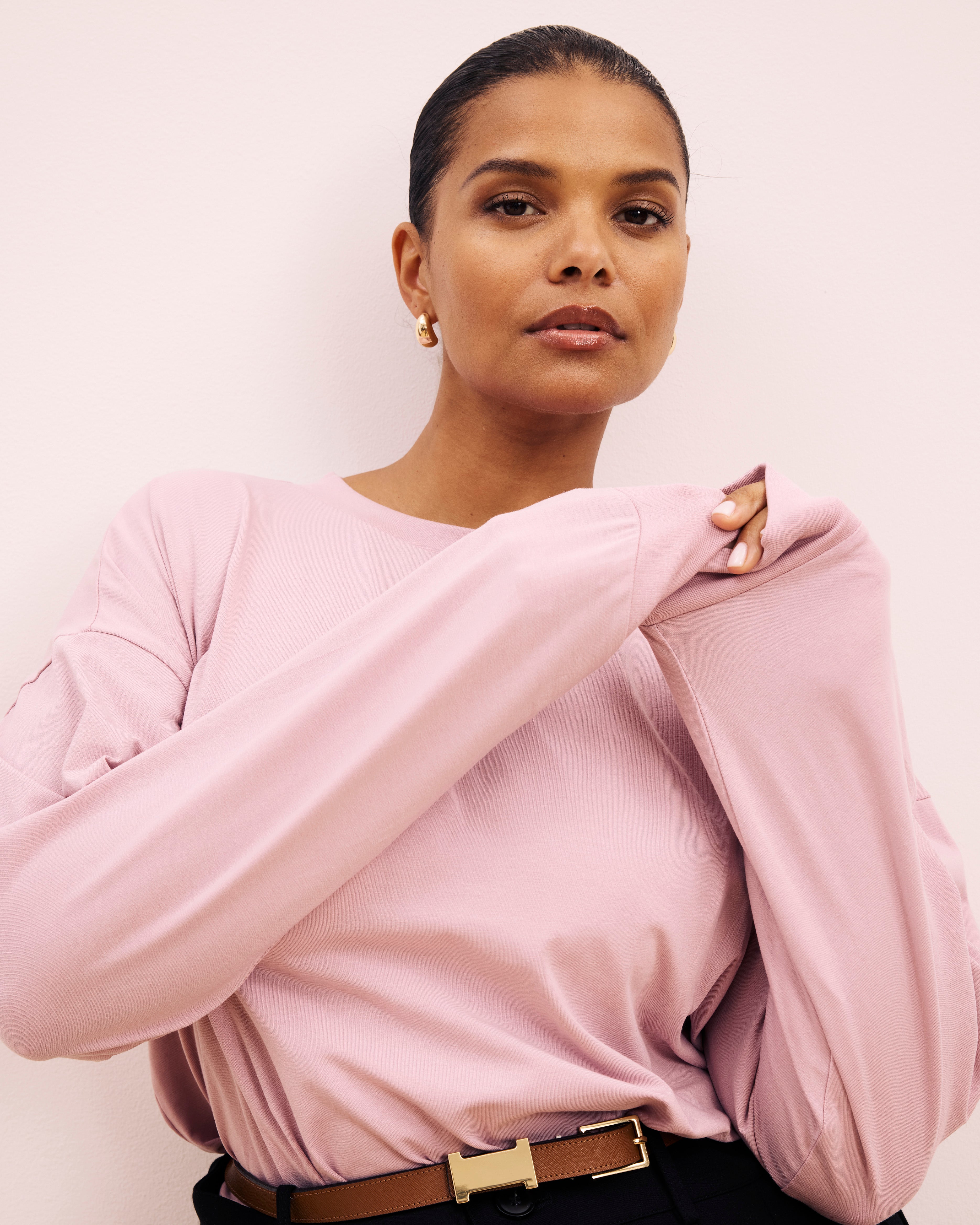 Long Sleeve Relaxed Tee - Pale Mauve