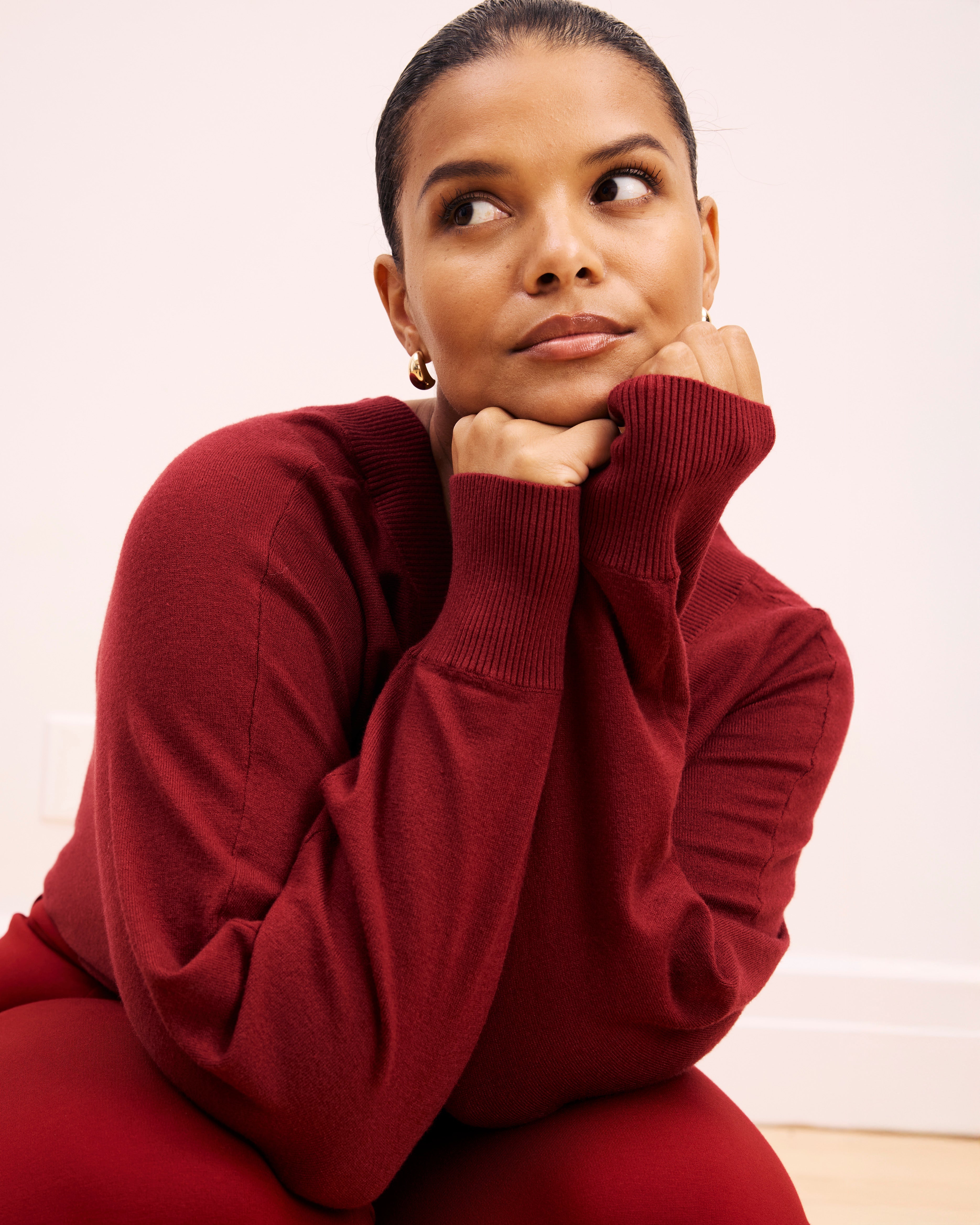 Savvy Fine Knit Sweater Blouse - Garnet