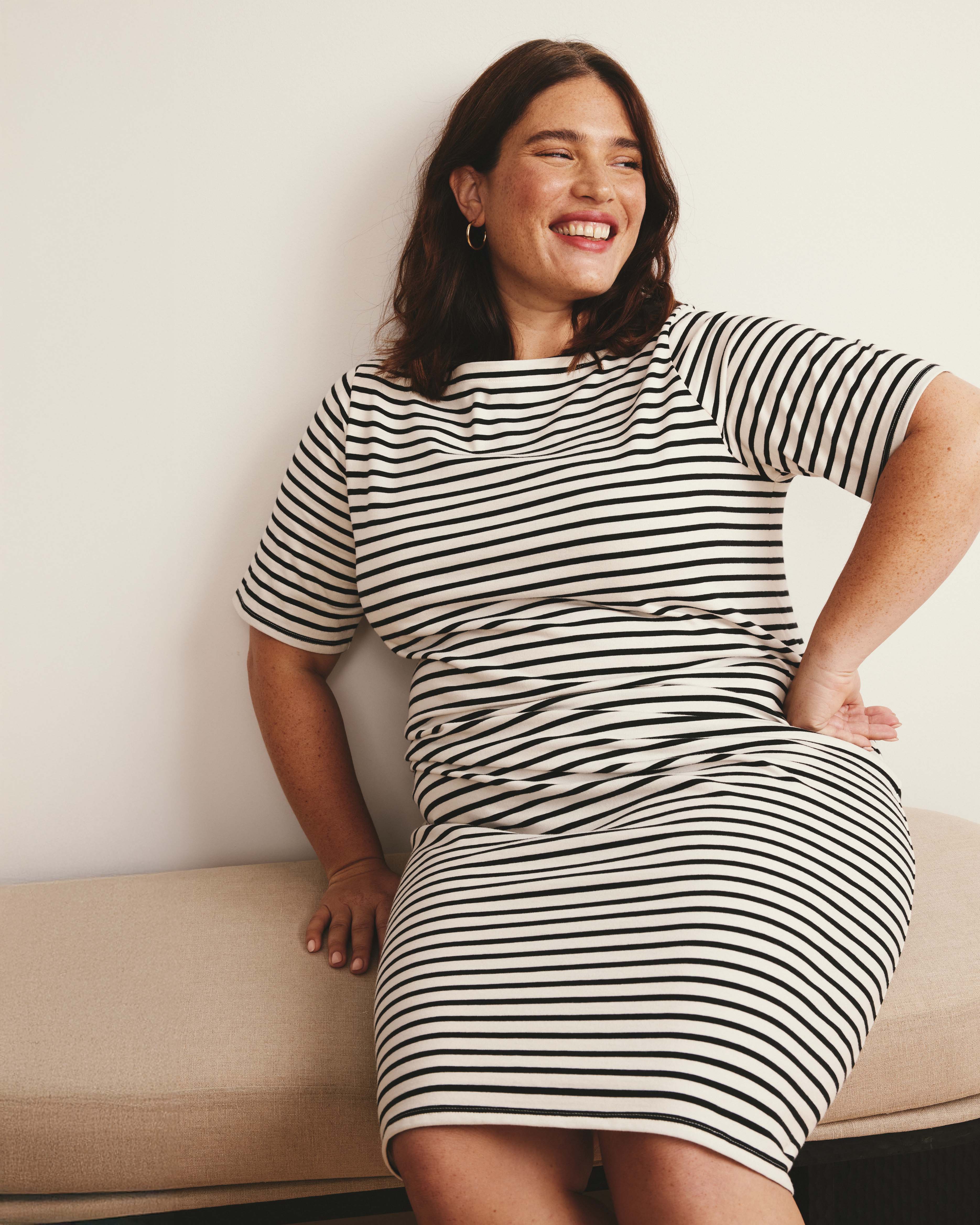 Belle Breton Stripe Jersey Dress - Ecru/Black Stripe