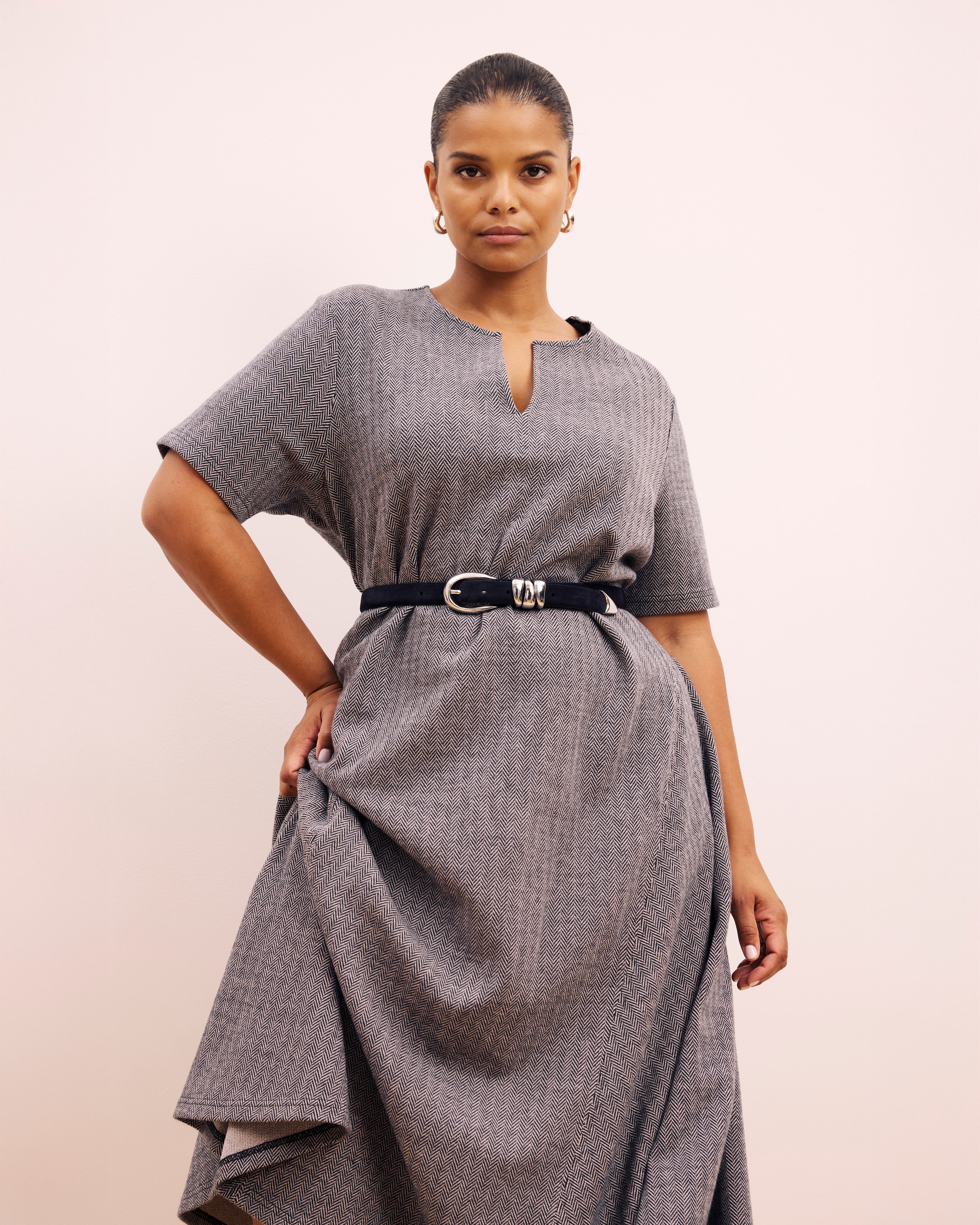 Saskia Ponte Dress - Herringbone Tweed